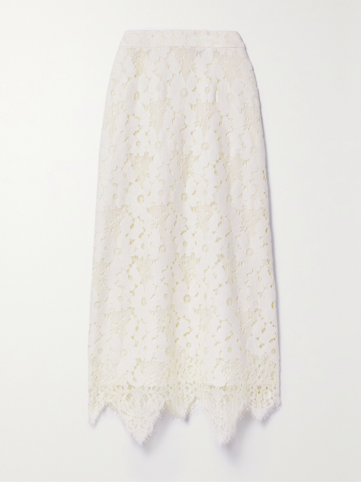 Shop Sea Dalia Cotton-blend Corded Guipure Lace Midi Skirt In Ivory