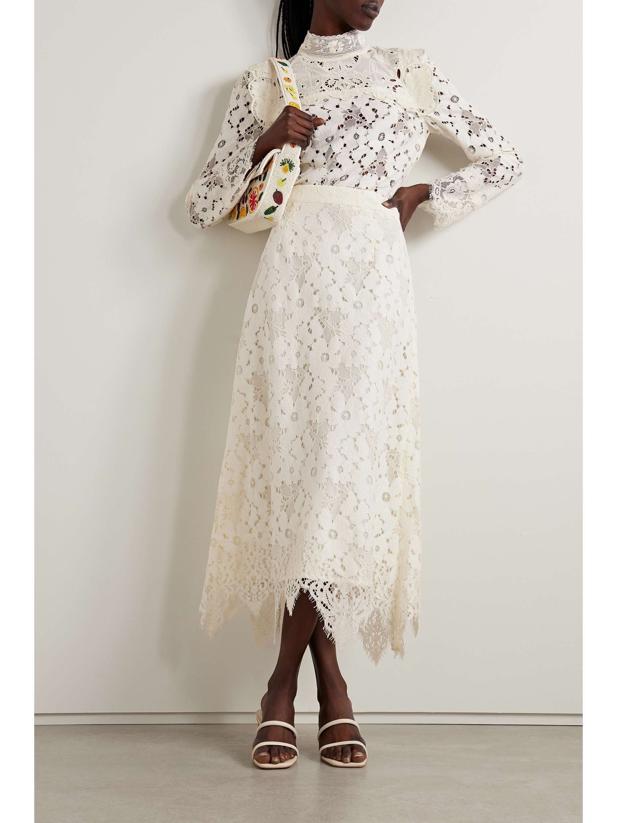 SEA Dalia cotton blend corded guipure lace midi skirt NET A PORTER