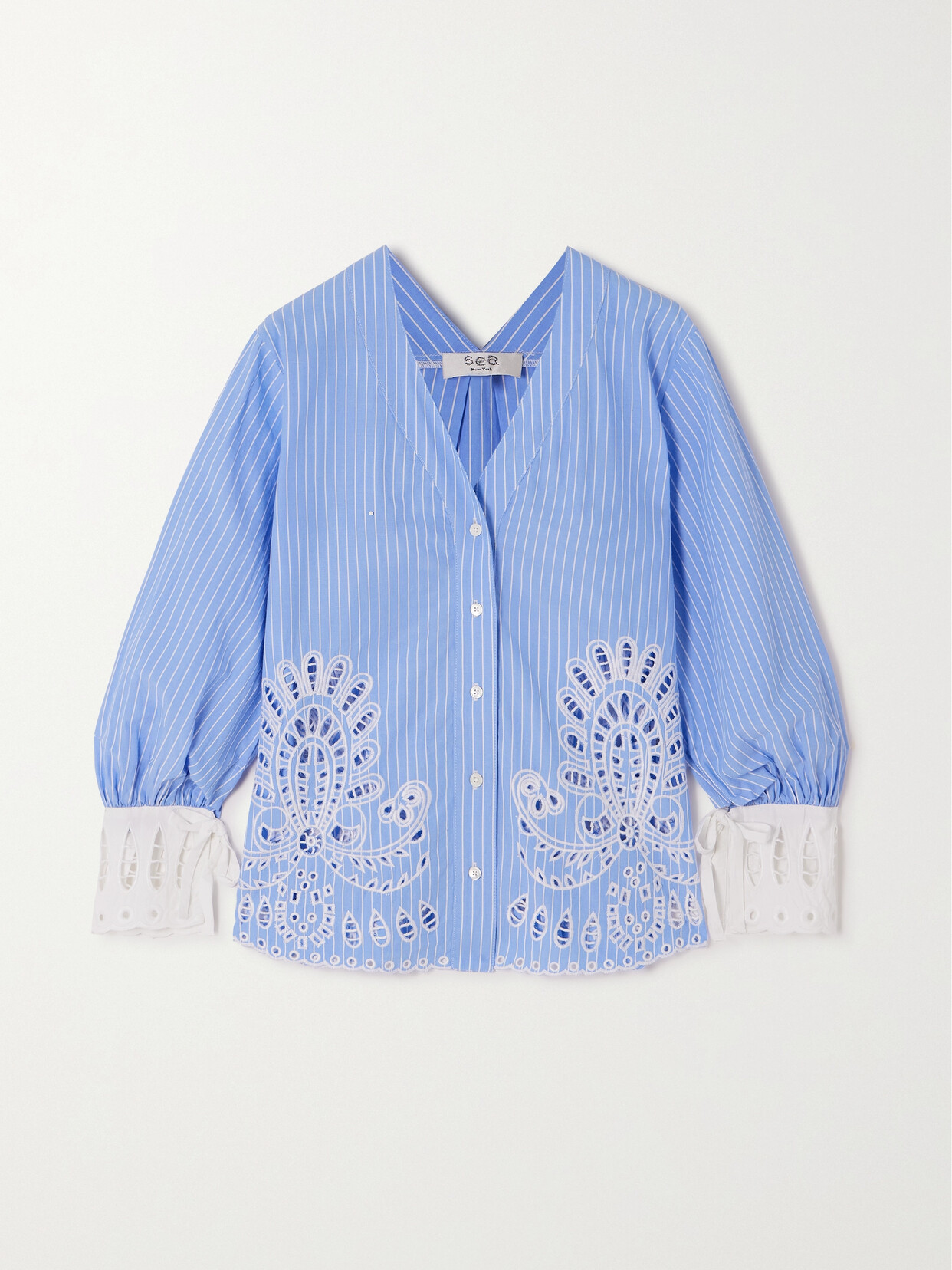 Sea - Cassidy Oversized Lace-trimmed Striped Cotton Shirt - Blue