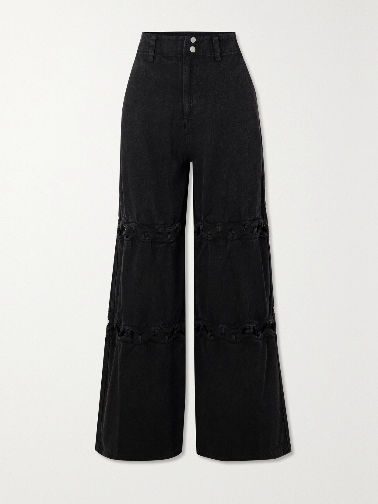 Sea - Luz Cutout Denim Wide-leg Pants - Black