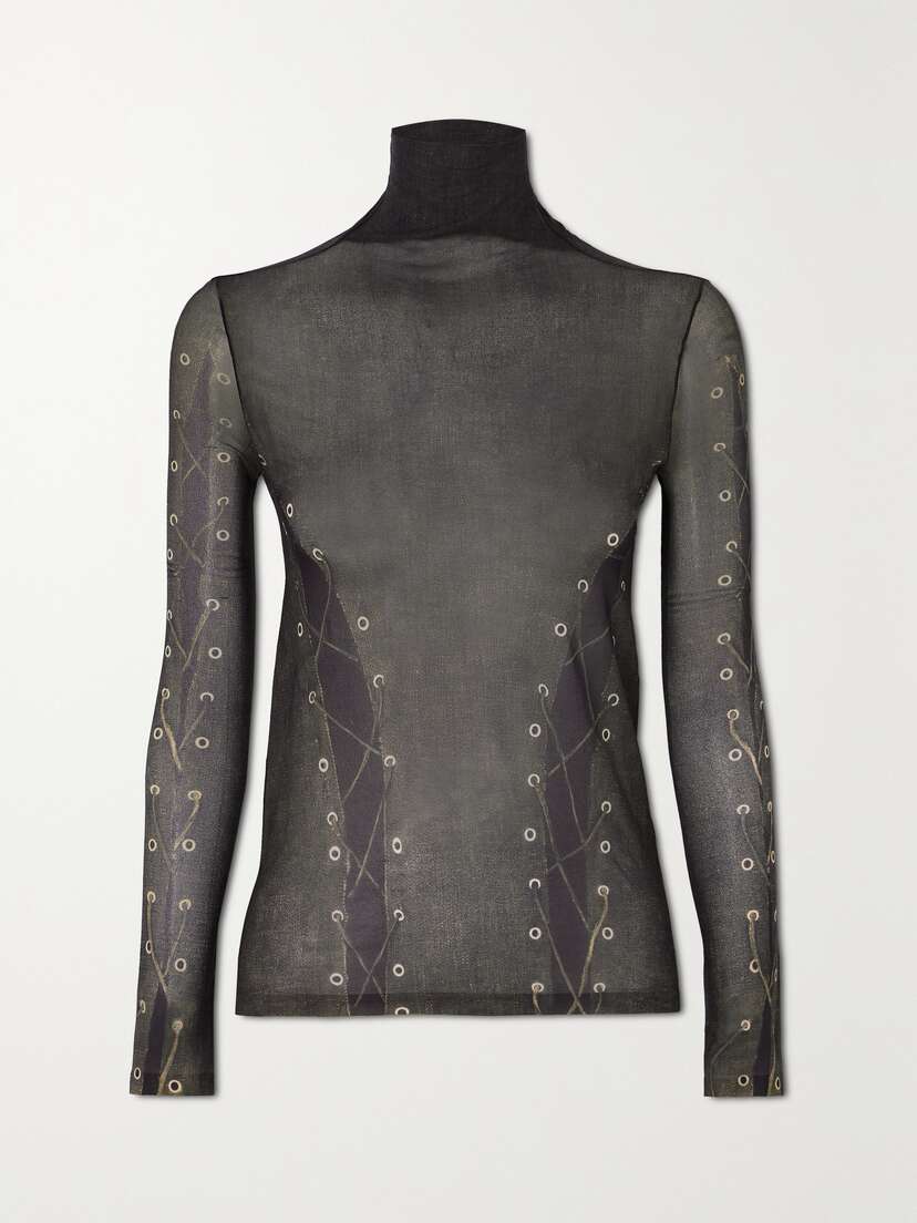 Acne Studios Printed Mesh Turtleneck Top