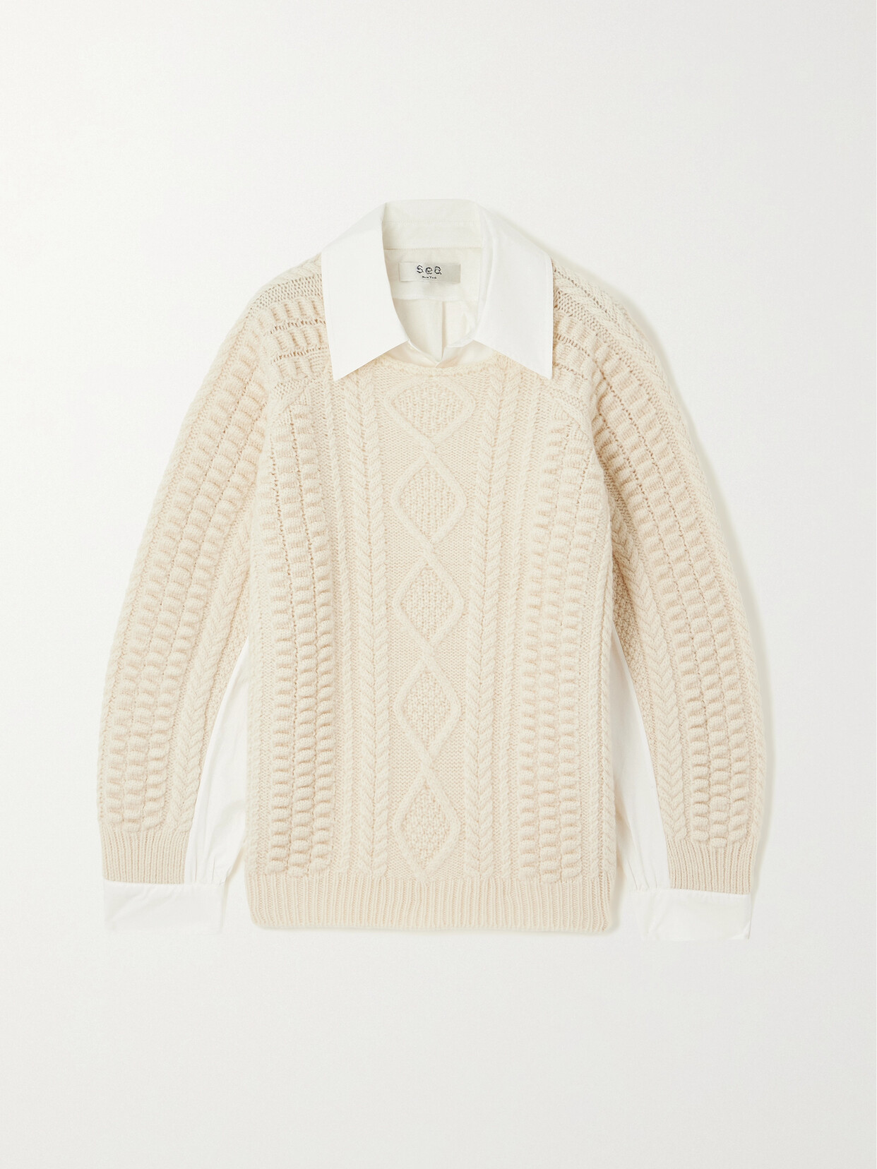 Sea - Leni Cotton And Cable-knit Wool Sweater - Cream