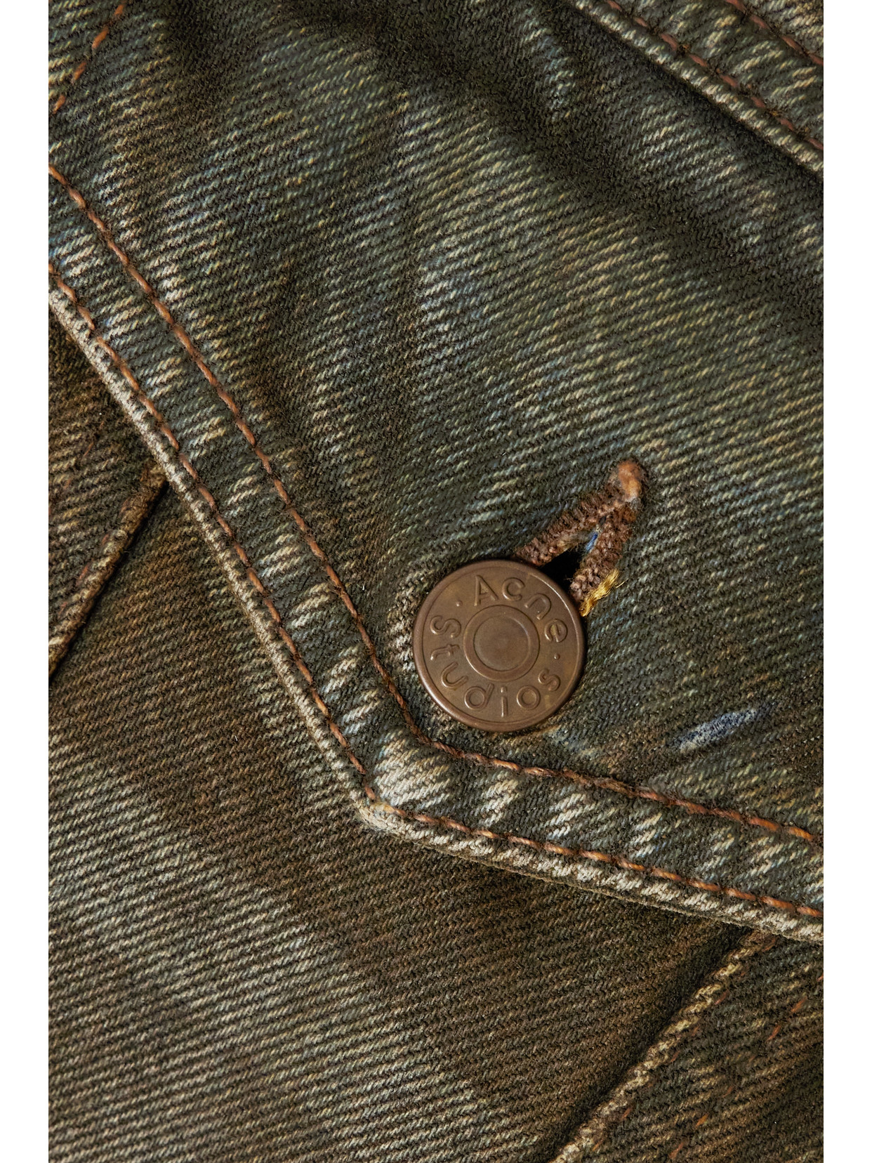 Shop Acne Studios Oversized Distressed Denim-trimmed Faux Leather Jacket In Green