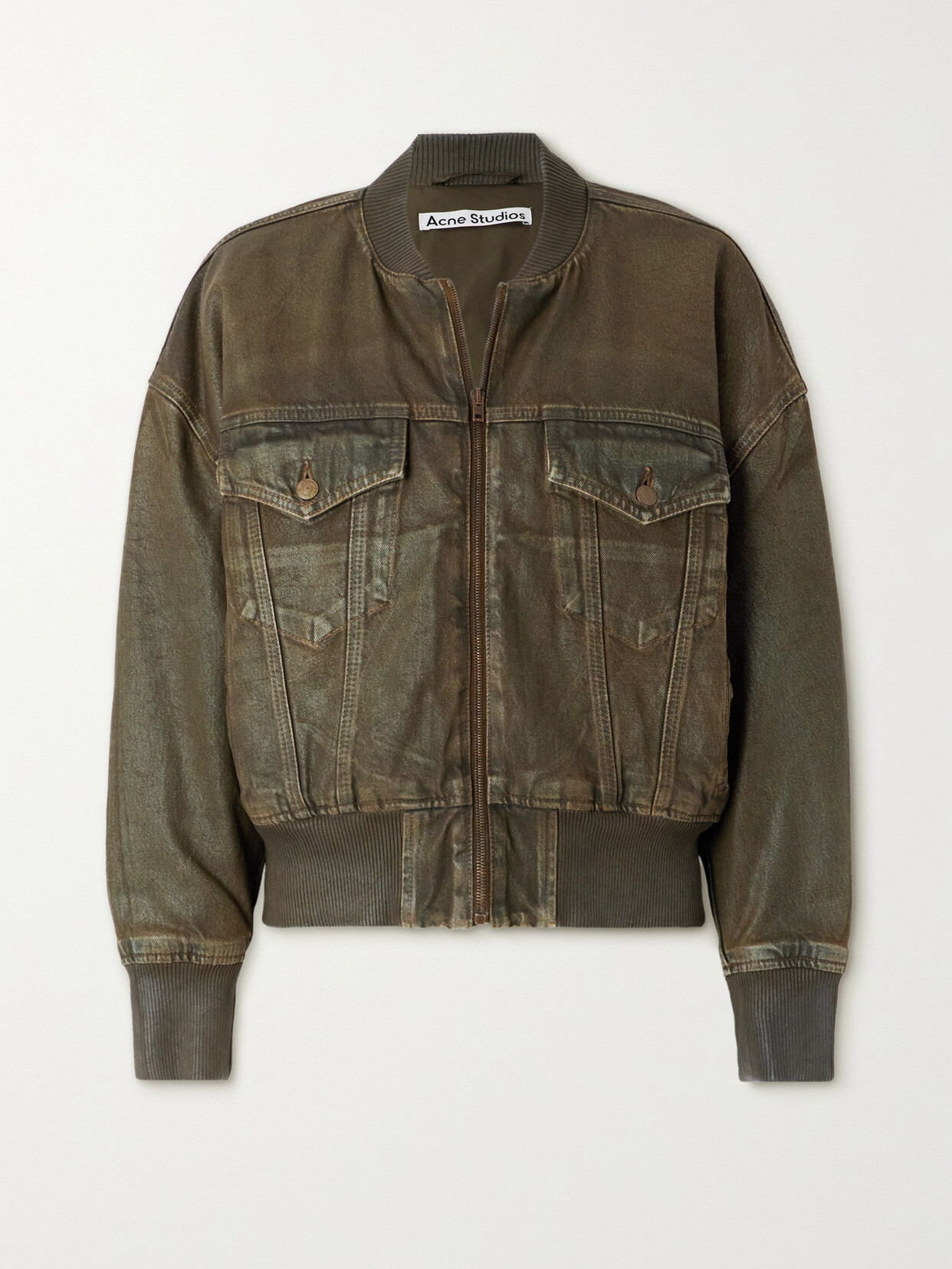 Acne Studios - Oversized Distressed Denim-trimmed Faux Leather Jacket - Green