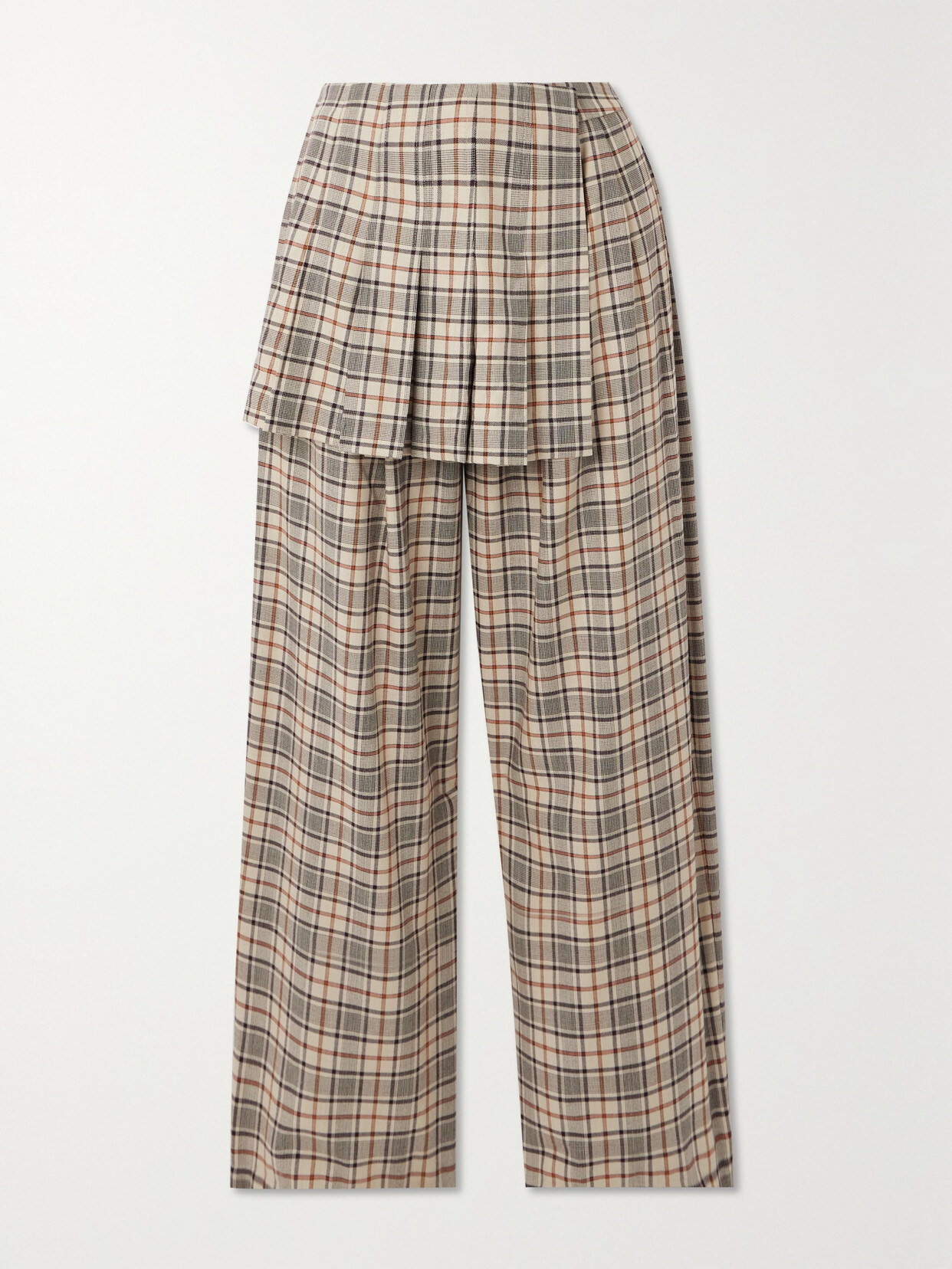 Sea Beatriz Layered Checked Wool-blend Wide-leg Pants - Neutrals