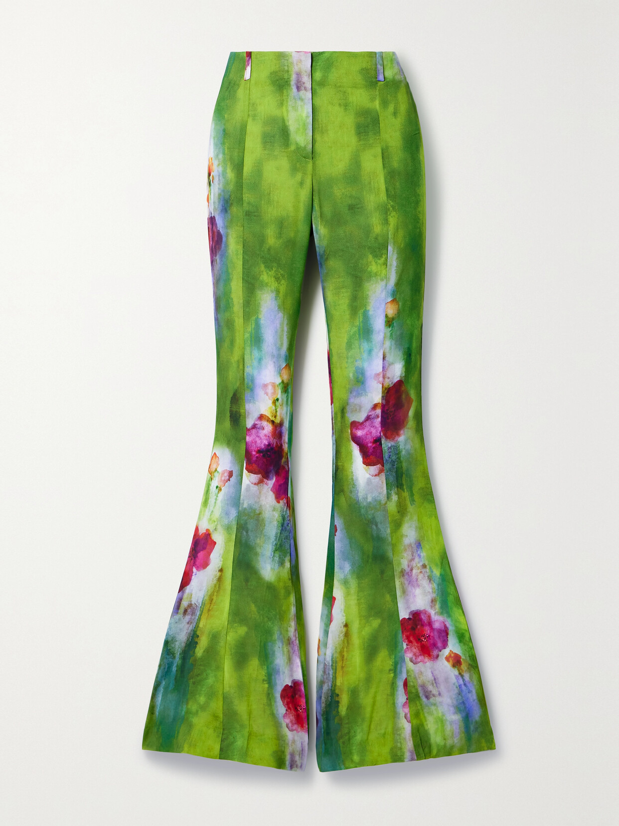 Acne Studios Flared Floral-print Crepe Pants In Green