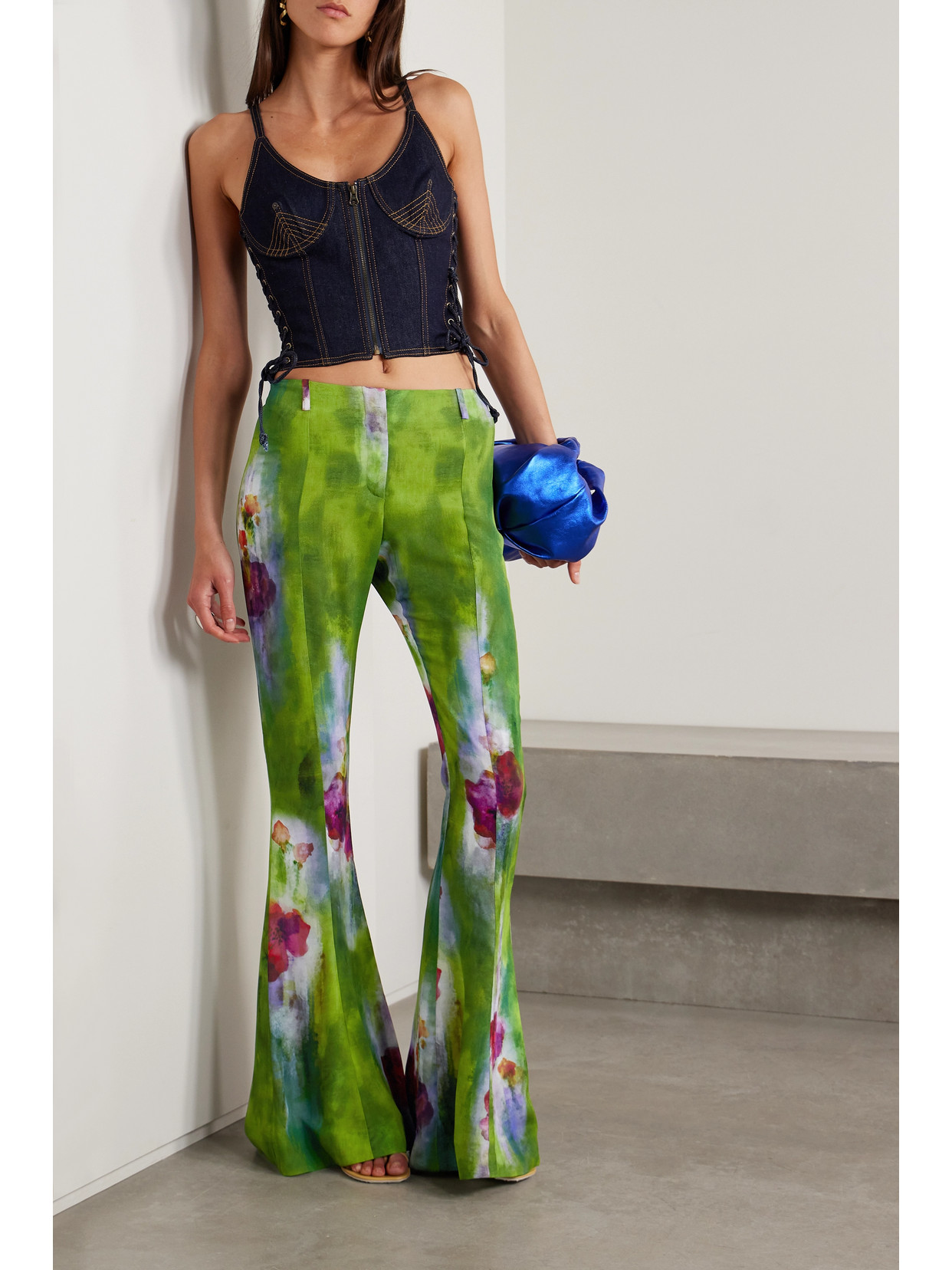 Shop Acne Studios Flared Floral-print Crepe Pants In Multi