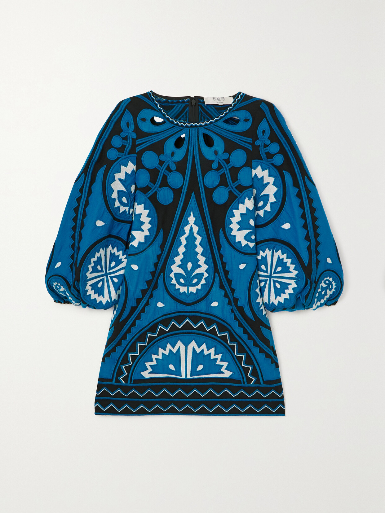 Sea - Gael Embroidered Appliquéd Cotton-blend Mini Dress - Blue