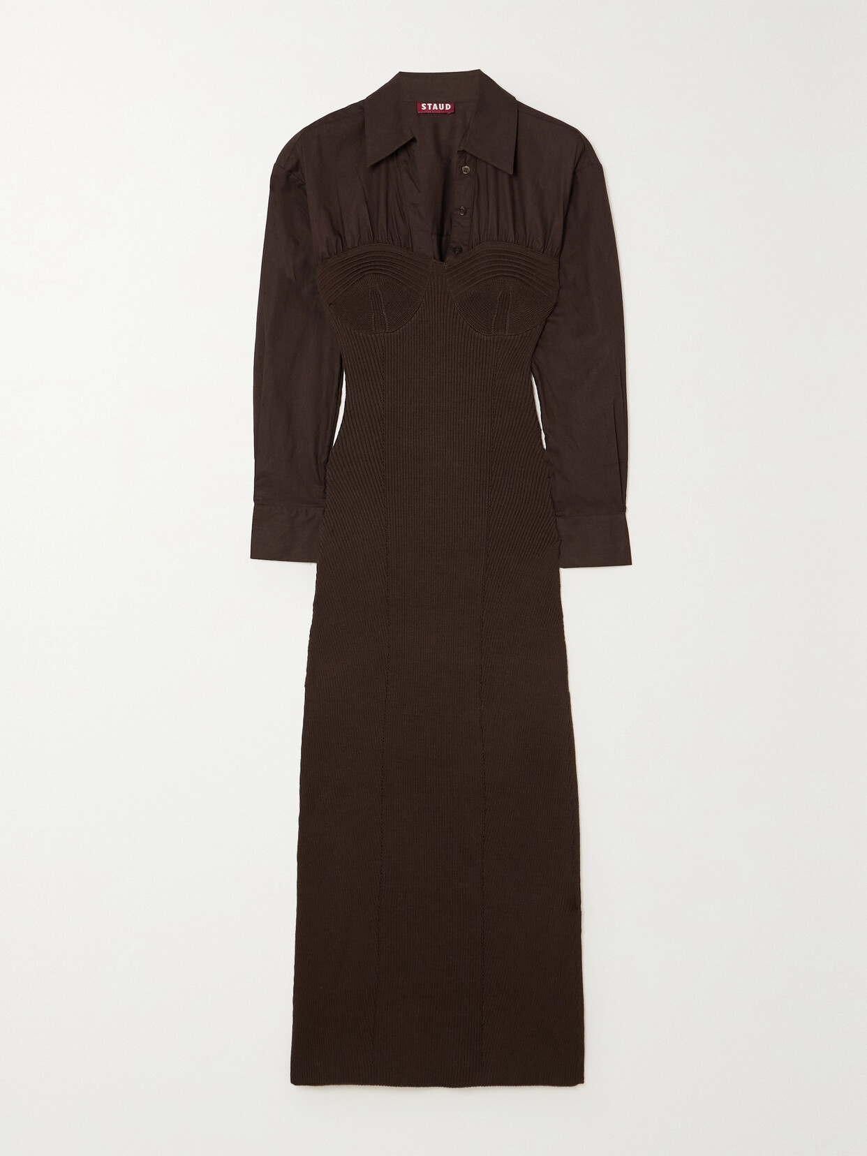 STAUD Hazel Layered Ribbed Wool-blend And Cotton Midi Dress