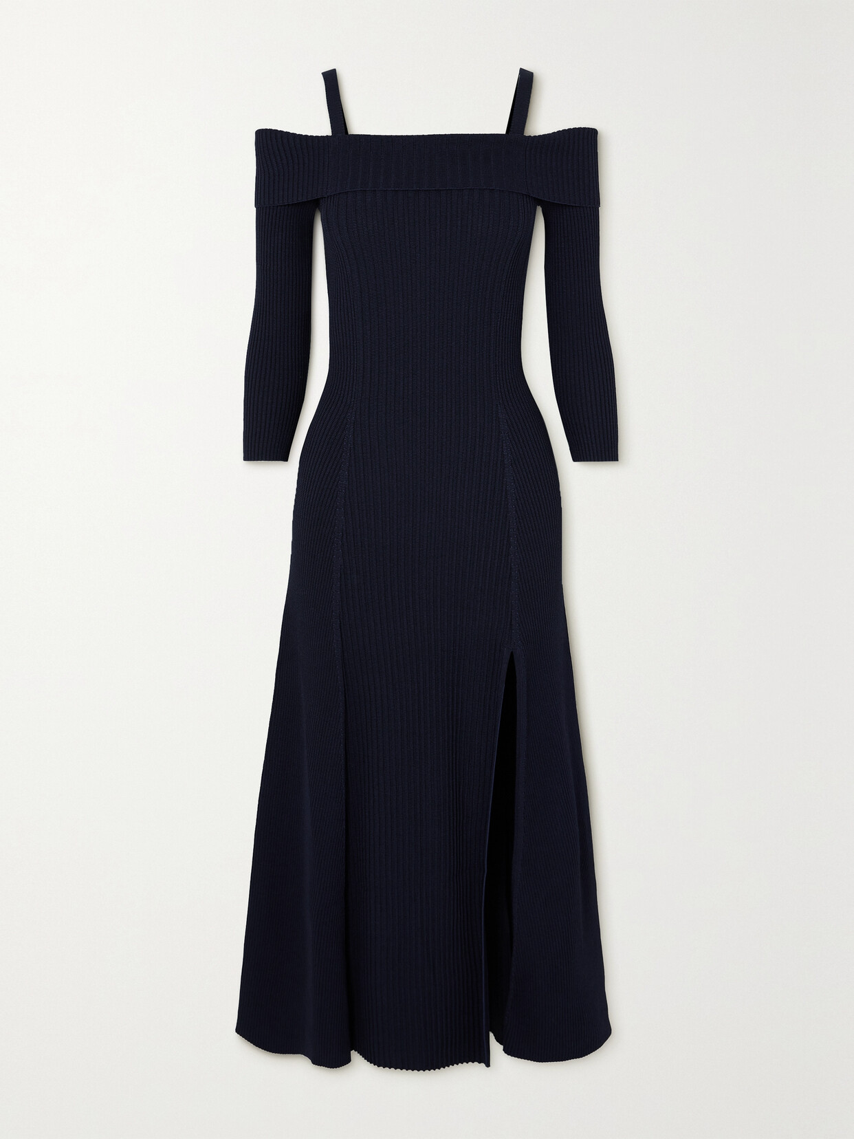 Ganni Knit Off-the-shoulder Maxi Dress In Navy