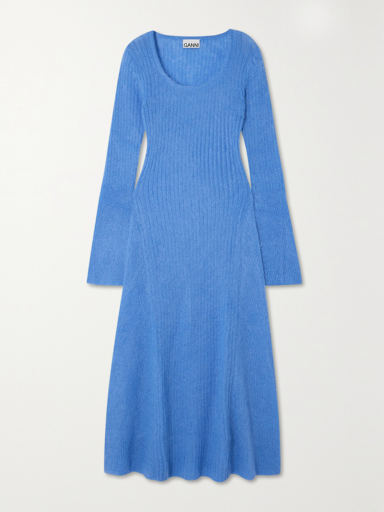 GANNI Ribbed Brushed Mohair-blend Maxi Dress - Blue