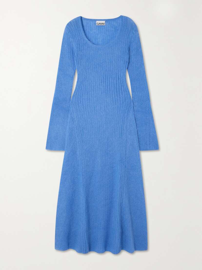 Ganni Ribbed Brushed ohair-blend axi Dress