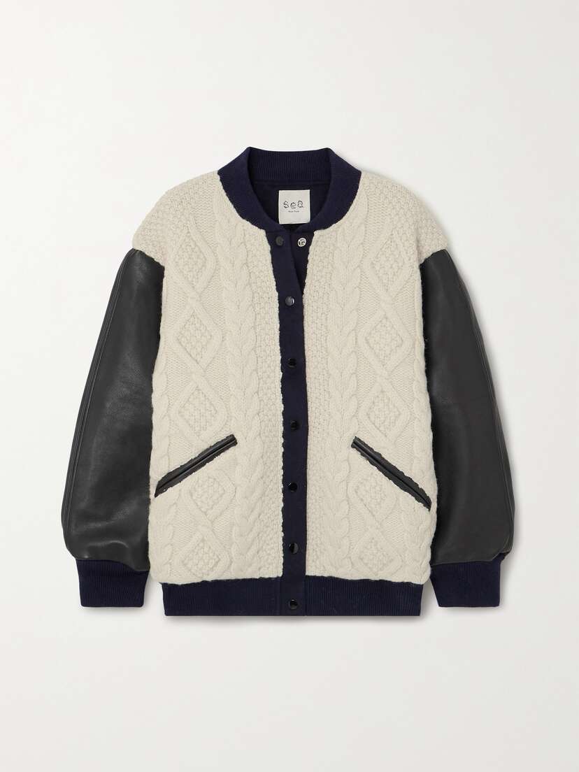 Sea Braxton Leather-paneled Cable-knit Wool Jacket - x large