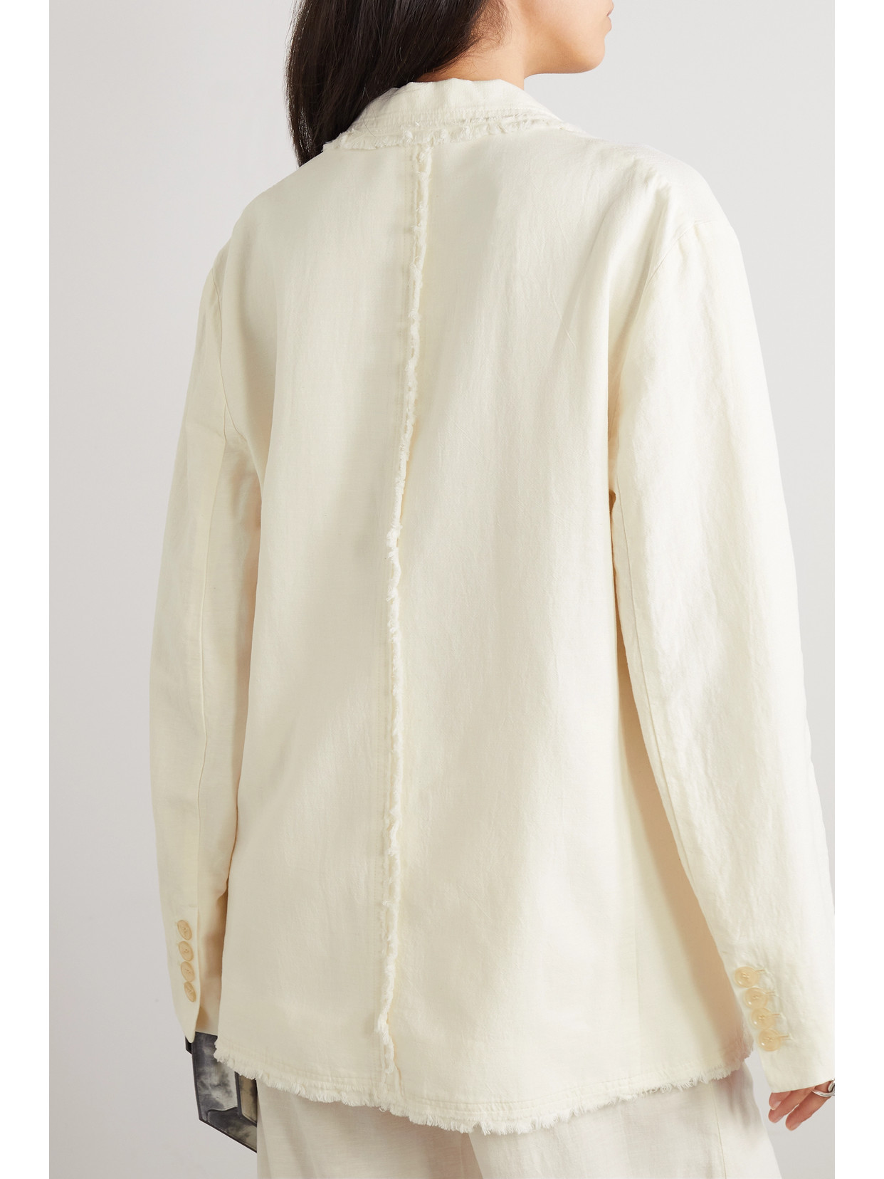 Shop Acne Studios Frayed Cotton And Linen-blend Blazer In Off-white