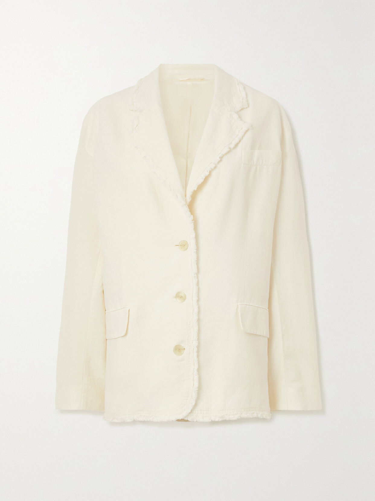 Acne Studios Frayed Cotton And Linen-blend Blazer In Off-white