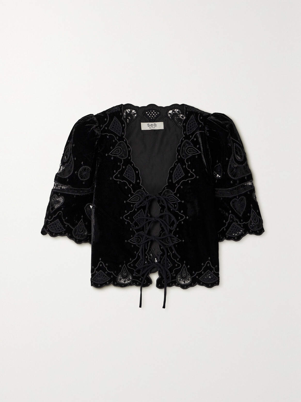 Sea - Eliana Embroidered Velvet Top - Black