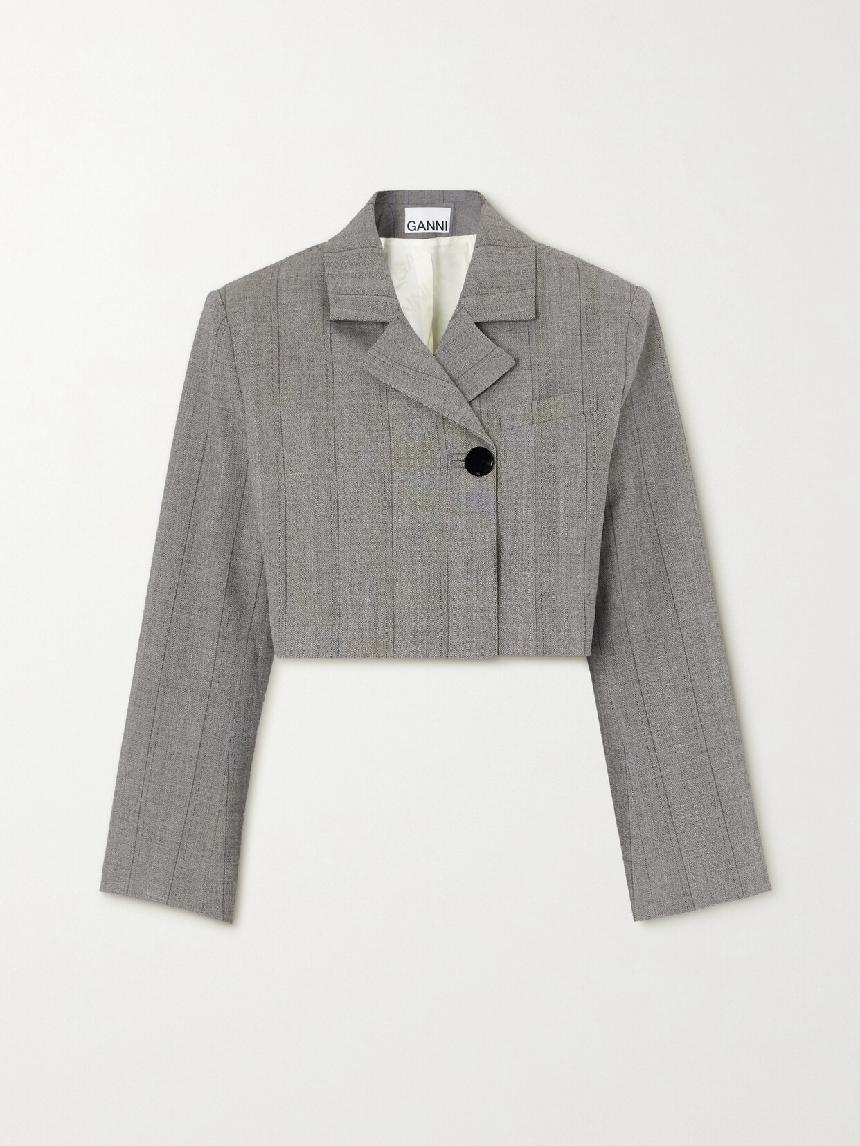 GANNI CROPPED HERRINGBONE BLAZER