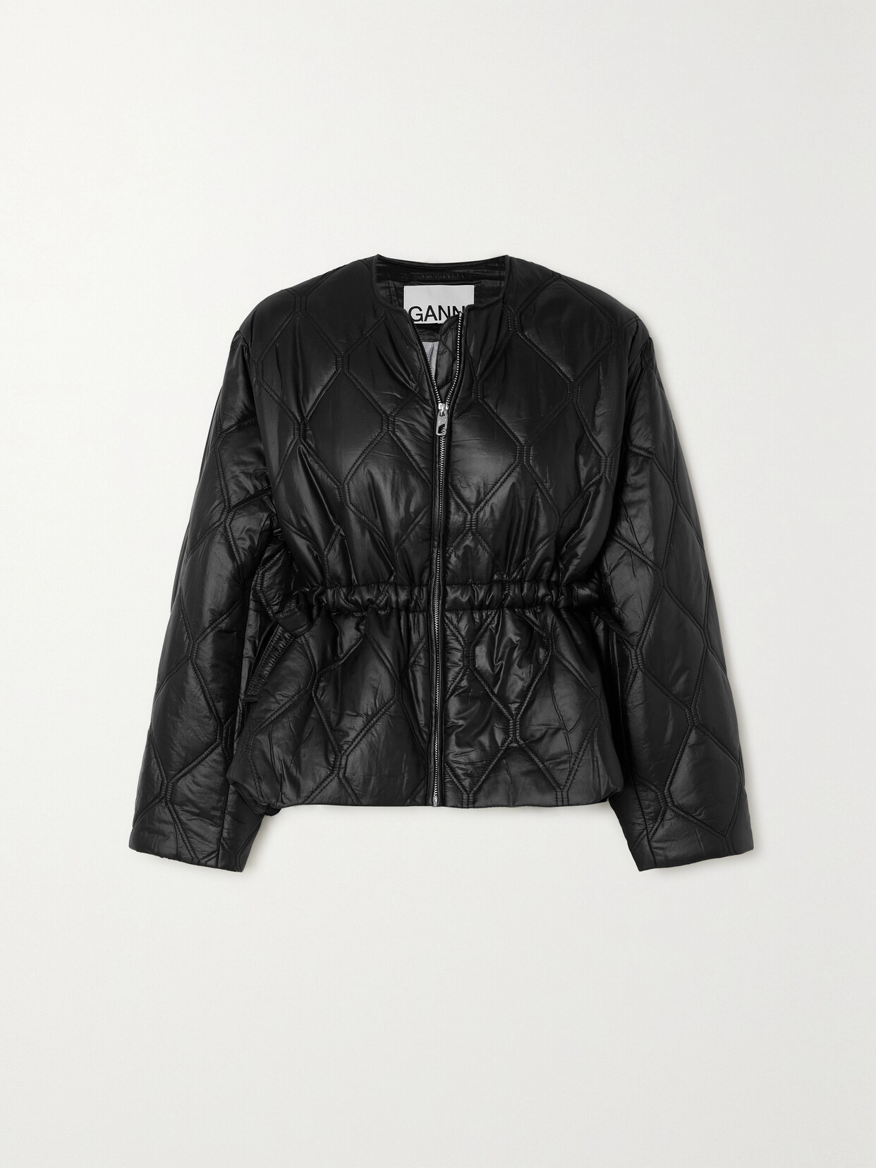 Ganni Quilted Glossed Recycled-shell Jacket In Black