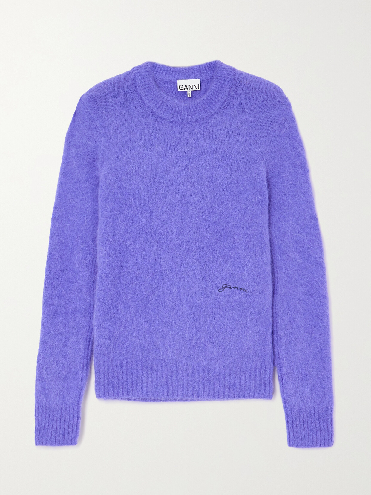 GANNI - Embroidered Brushed Alpaca-blend Sweater - Purple