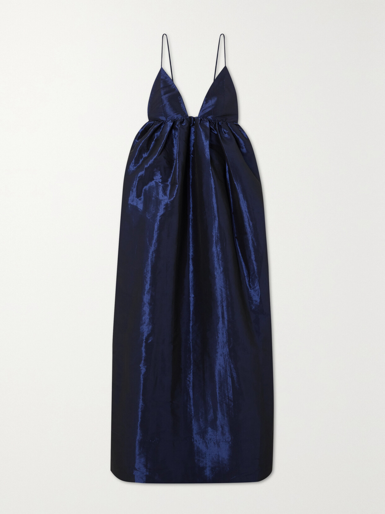 GANNI GATHERED RECYCLED-TAFFETA MIDI DRESS
