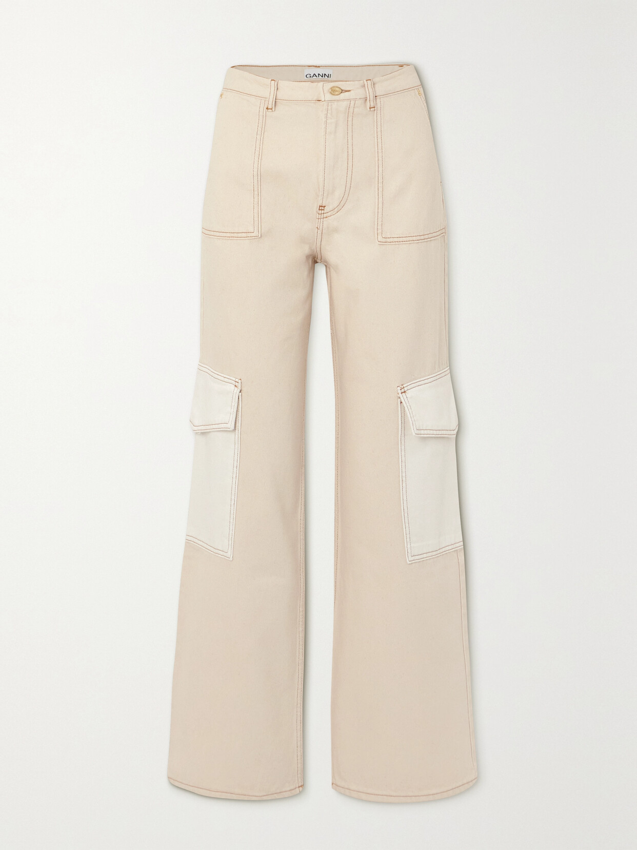 GANNI - Angi Two-tone High-rise Straight-leg Organic Jeans - Off-white