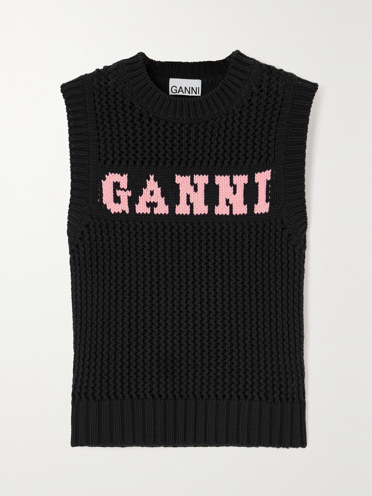 GANNI INTARSIA-KNIT ORGANIC COTTON-BLEND VEST