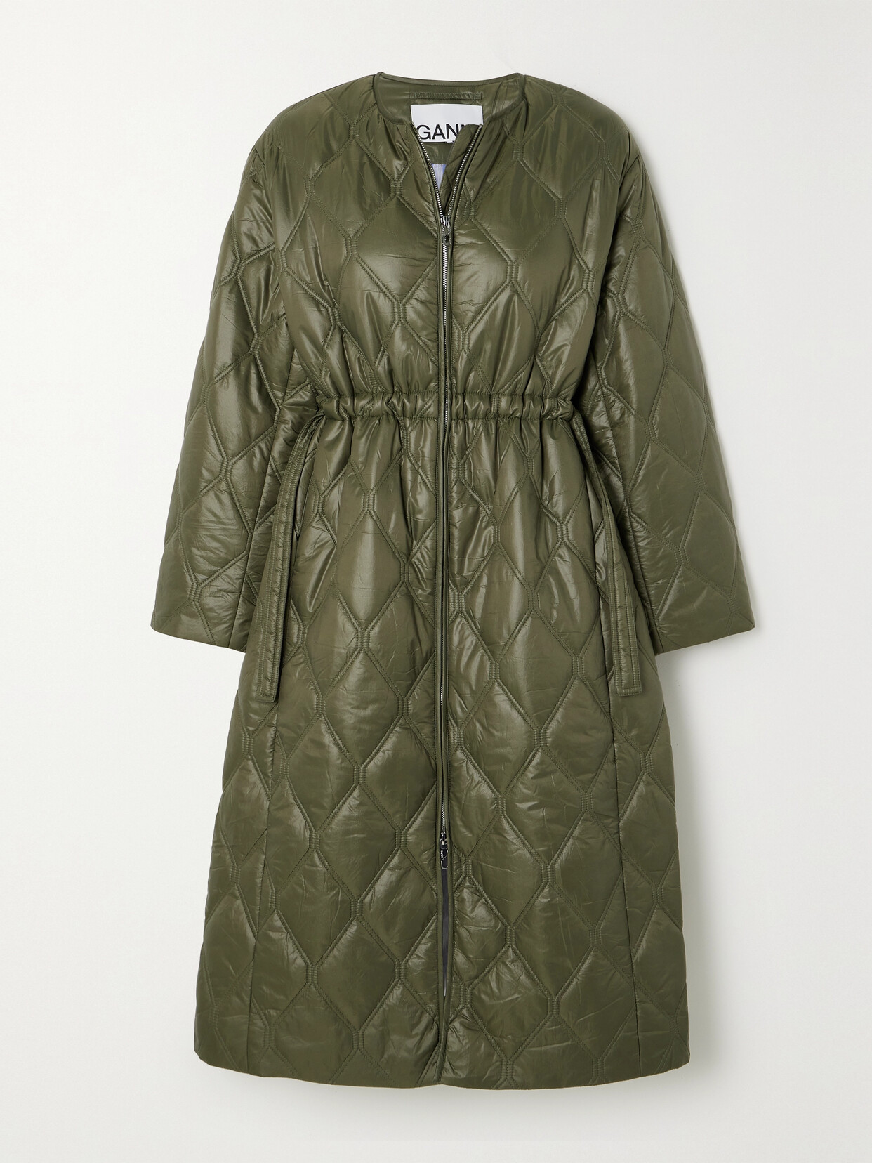 GANNI - Quilted Glossed Recycled-shell Coat - Green