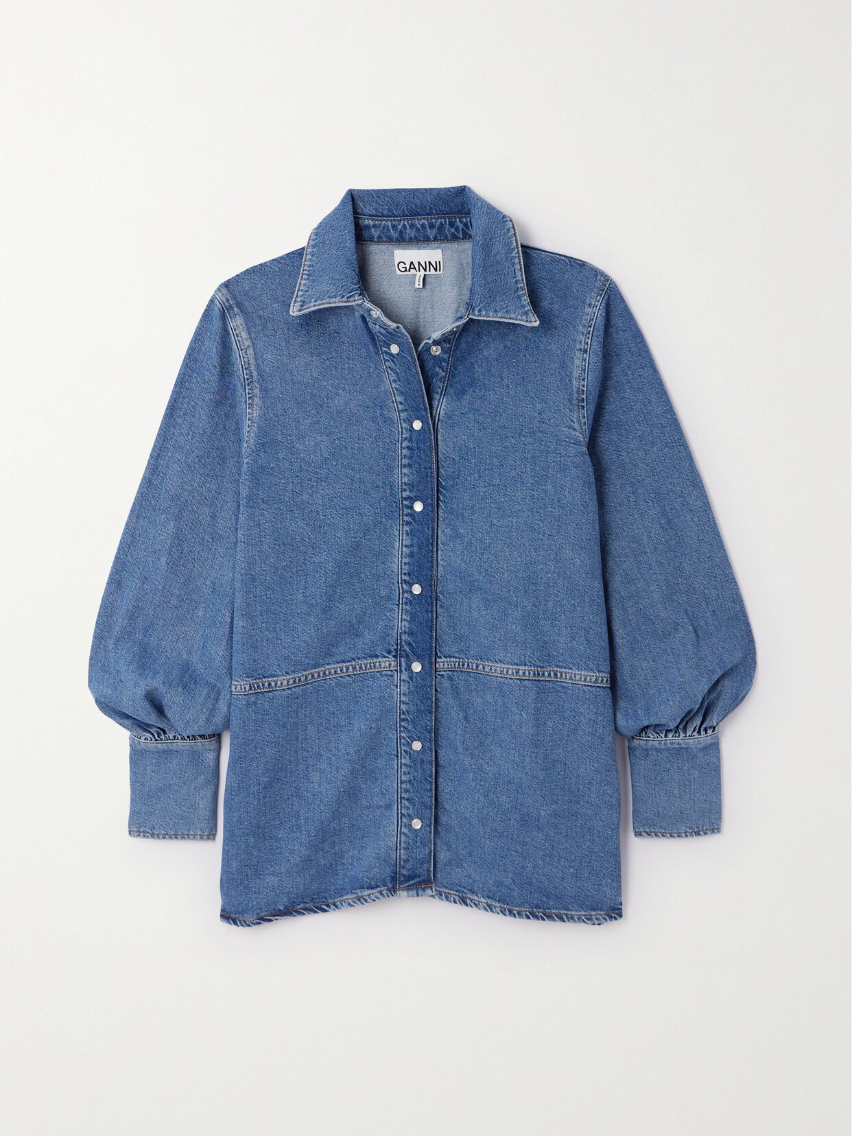 GANNI CRYSTAL-EMBELLISHED ORGANIC DENIM SHIRT