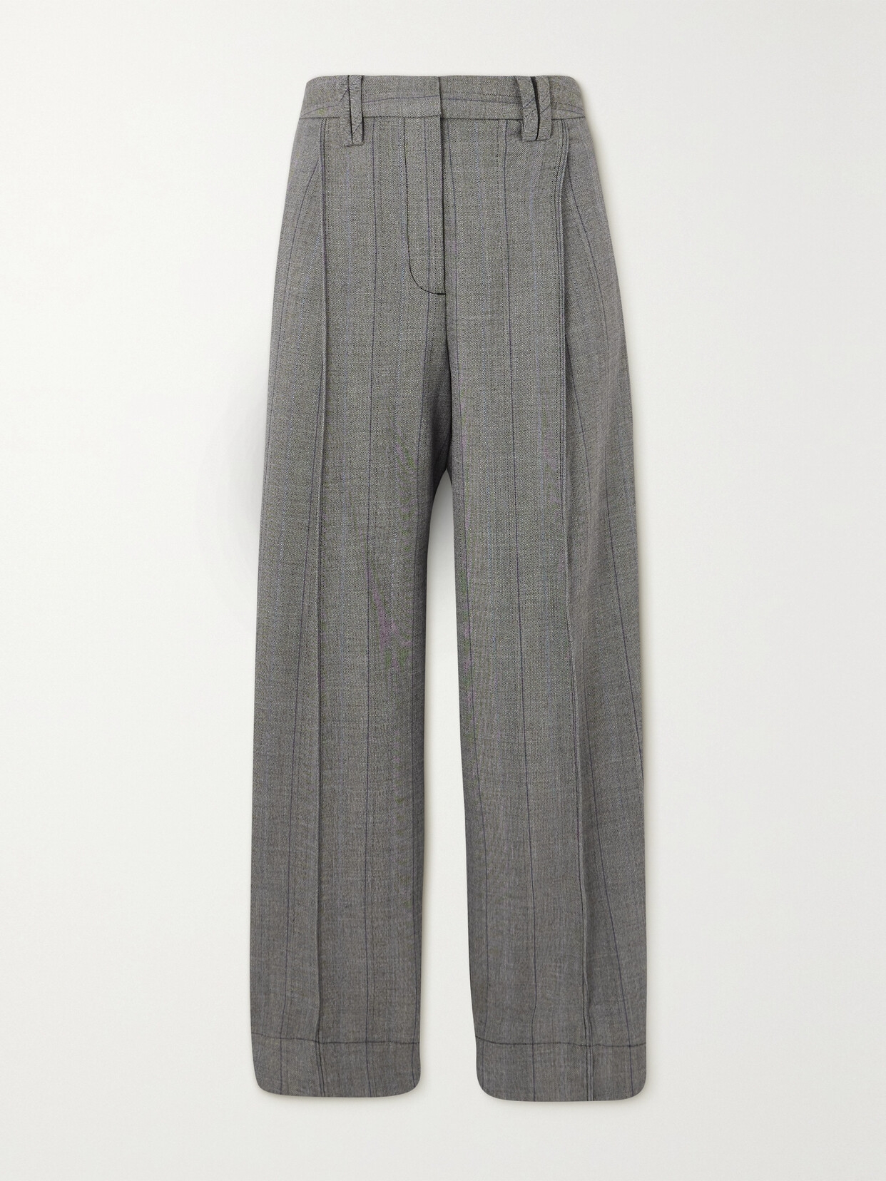 GANNI Lace-trimmed Striped Herringbone Straight-leg Pants - Gray