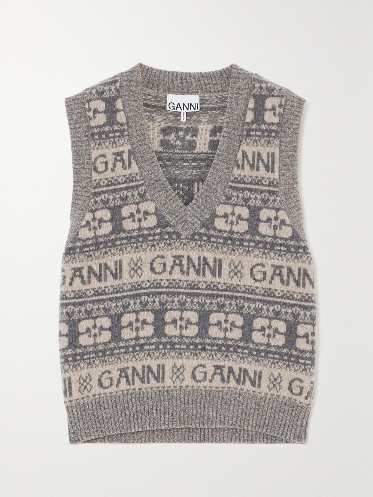 GANNI FAIR ISLE JACQUARD-KNIT WOOL-BLEND VEST