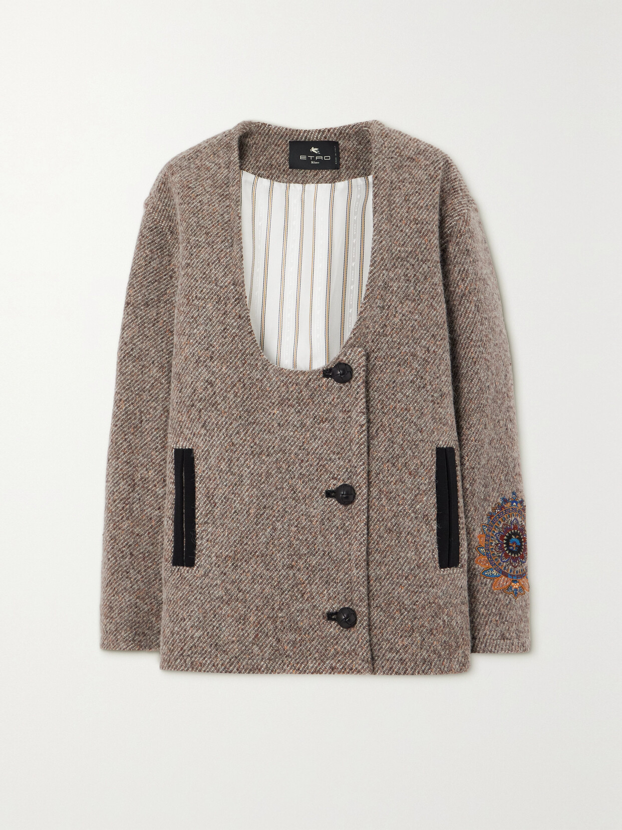 Etro - Oversized Embroidered Wool-blend Twill Jacket - Brown