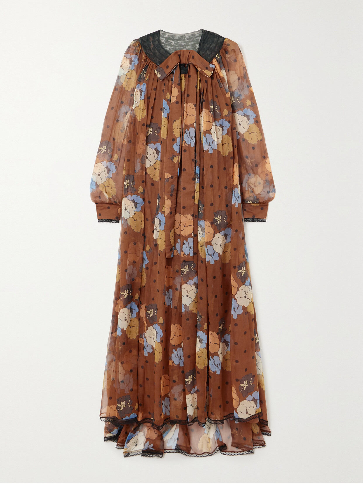 Etro Pussy-bow Lace-trimmed Printed Silk-crepon Maxi Dress