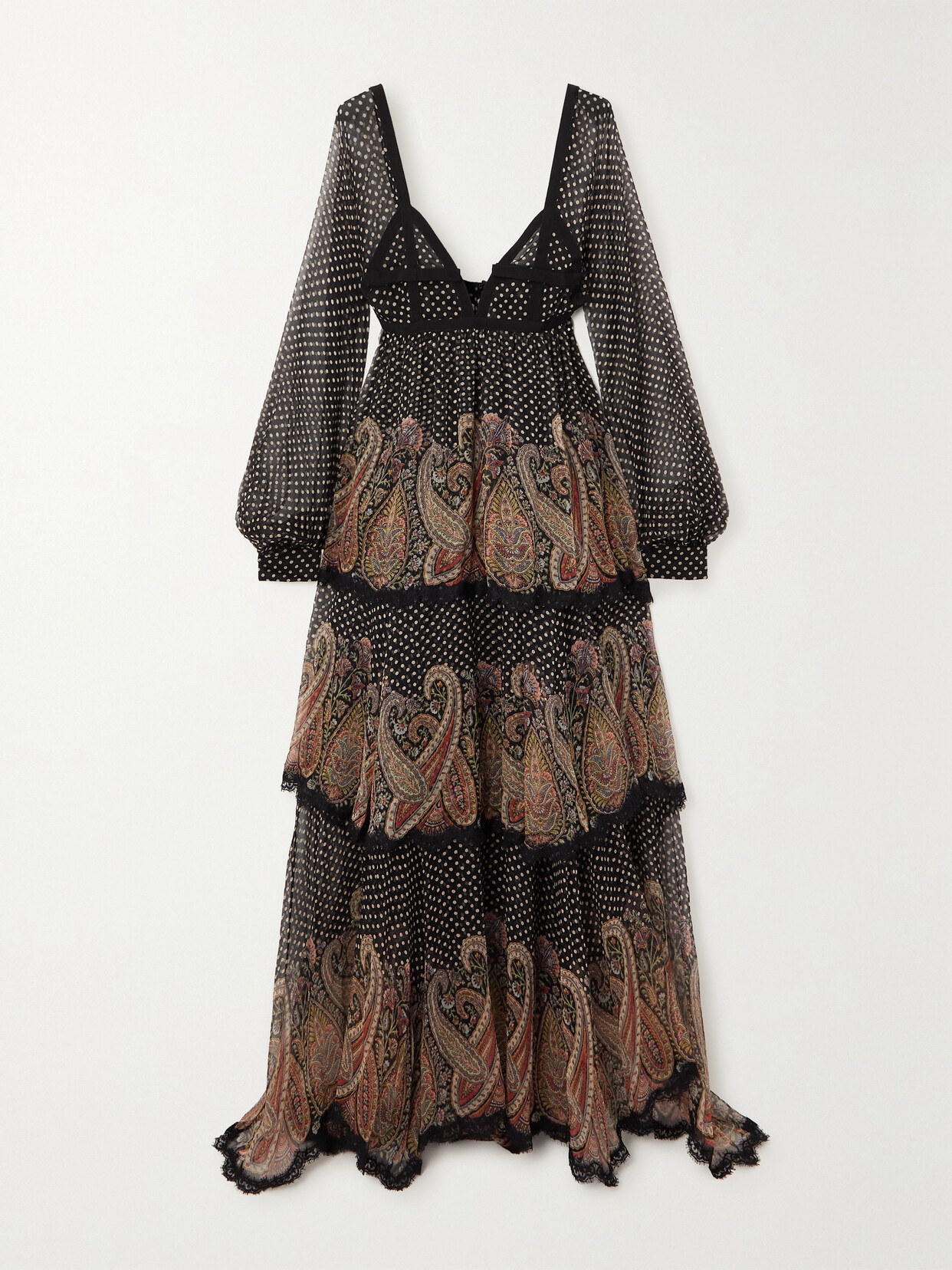 Etro Lace-trimmed Printed Silk-chiffon Maxi Dress - Black