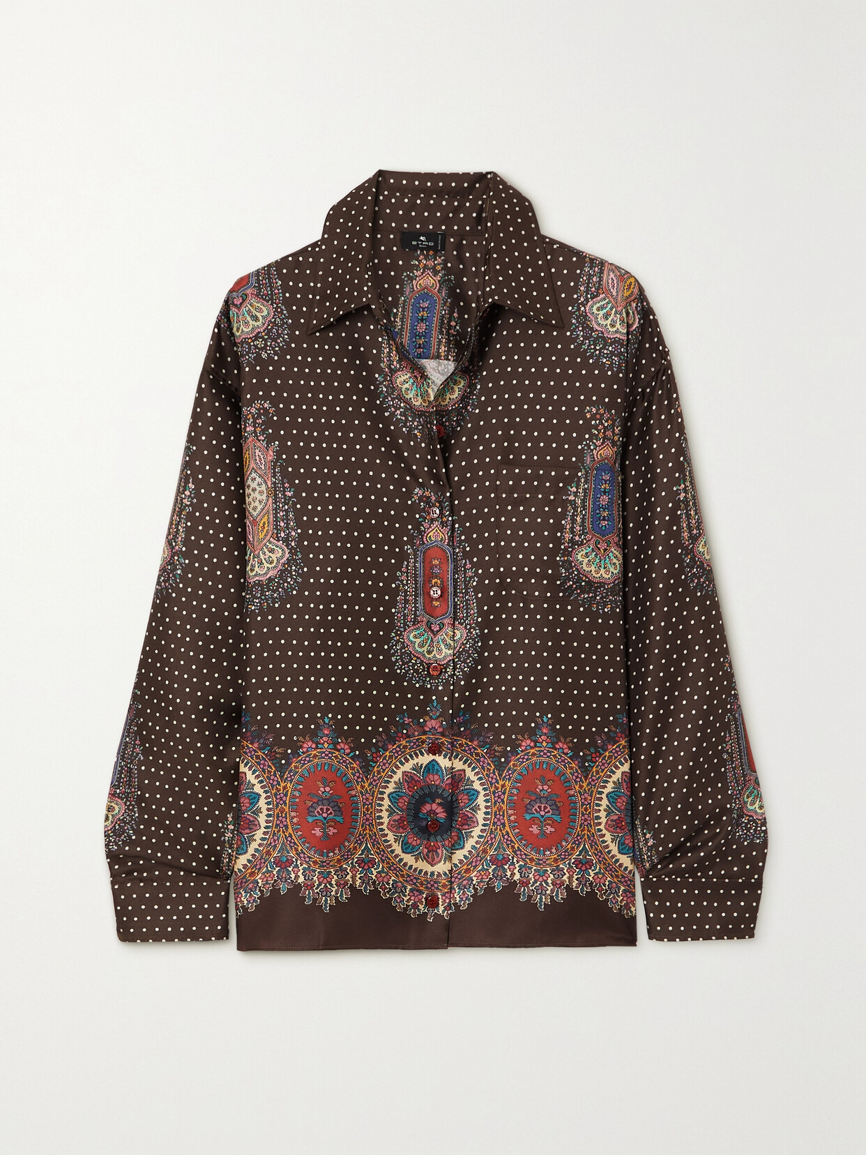 Etro - Printed Silk-satin Shirt - Brown