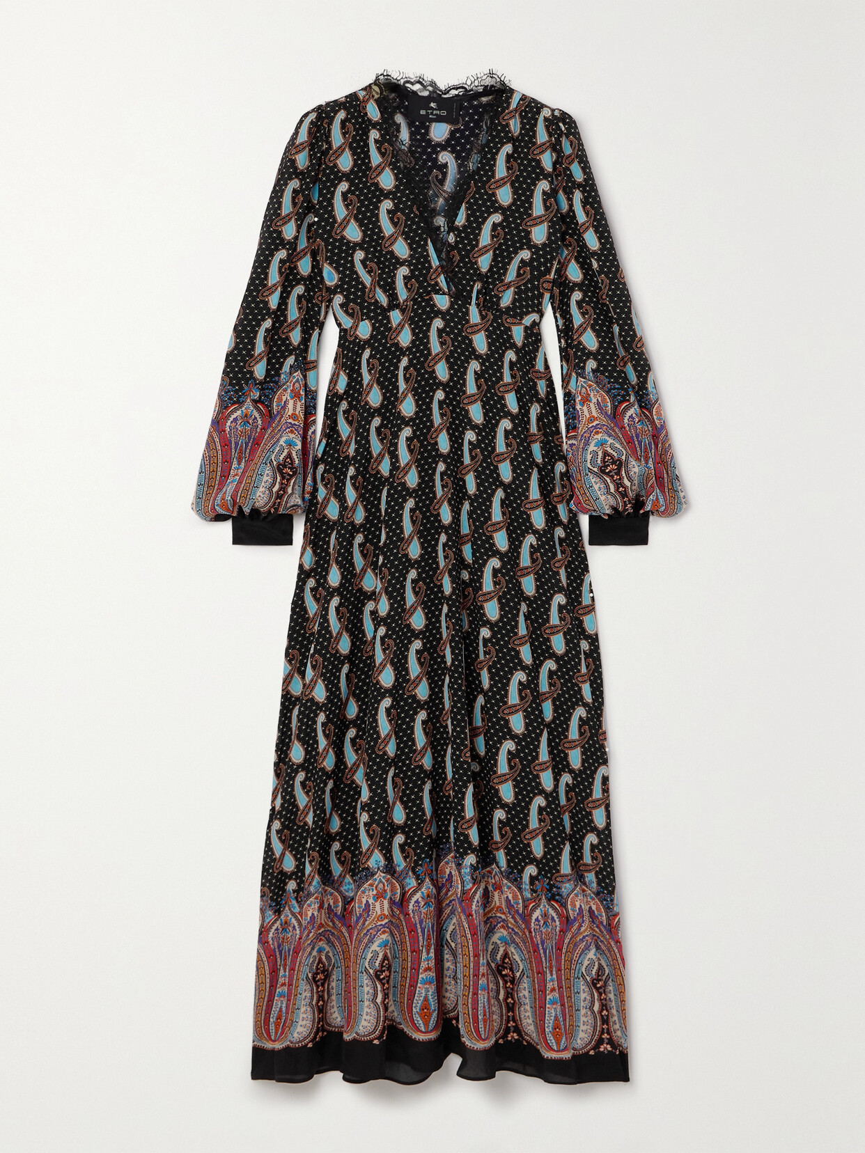 ETRO LACE-TRIMMED PRINTED SILK-GEORGETTE MIDI DRESS