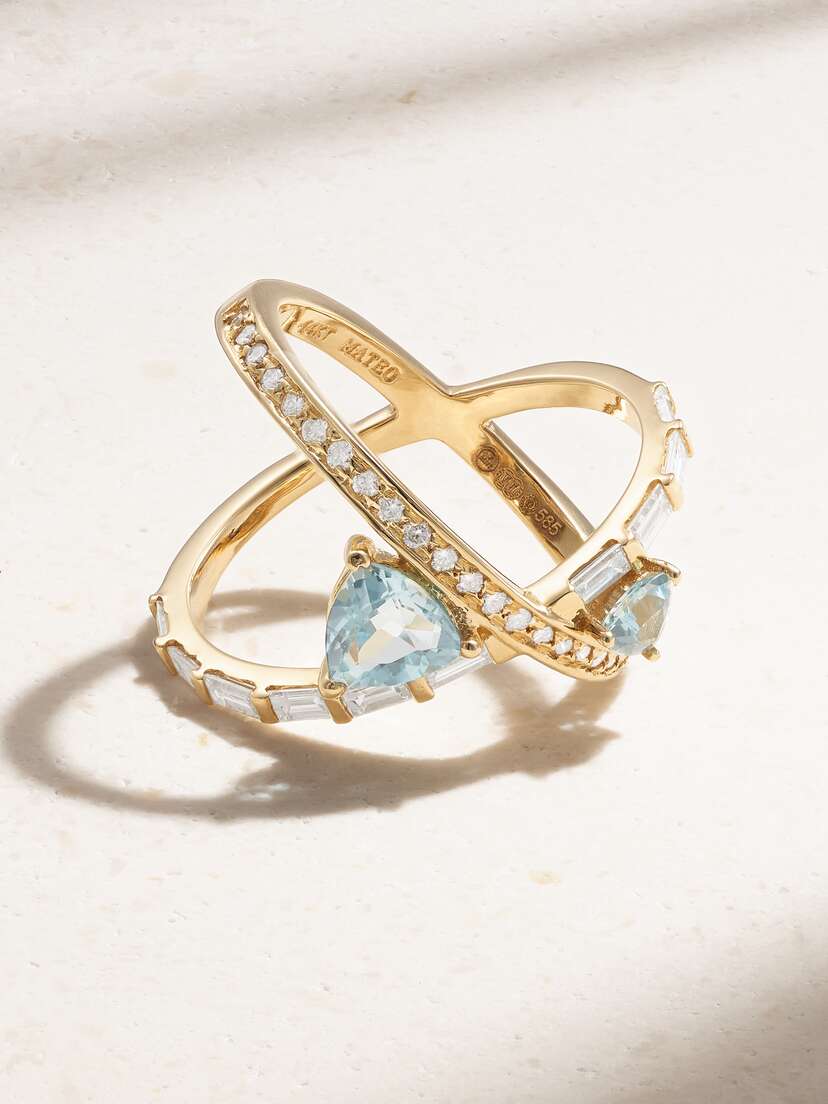 Mateo 14-karat Gold, Diamond And Topaz Ring