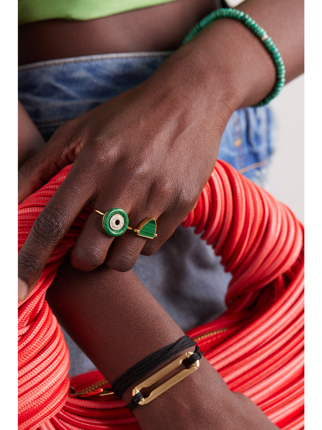 Mateo Flip 14-karat Gold, Malachite And Diamond Ring In Gold