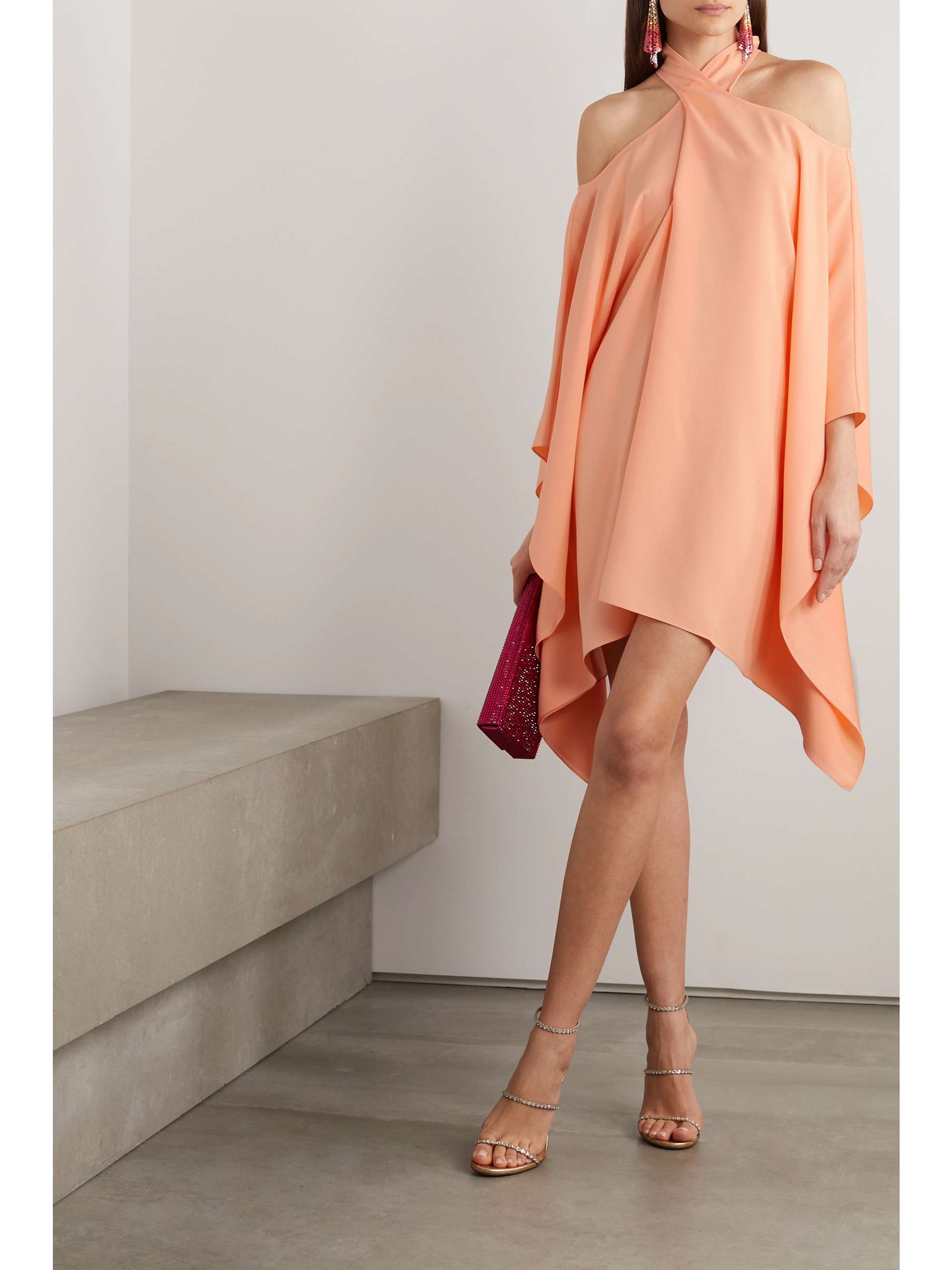 TALLER MARMO Piccolo Mambo belted cold-shoulder crepe mini dress