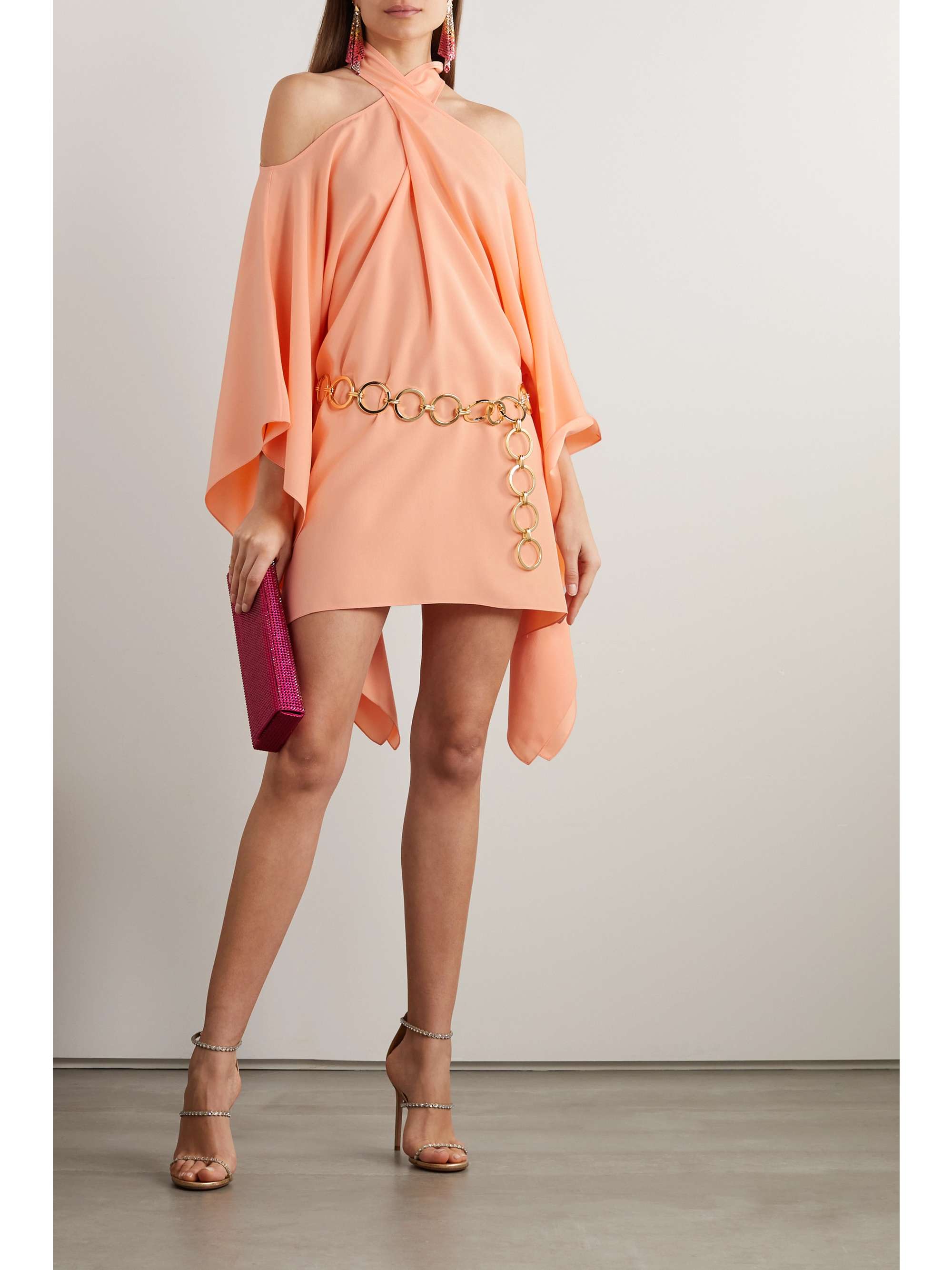 TALLER MARMO Piccolo Mambo belted cold-shoulder crepe mini dress