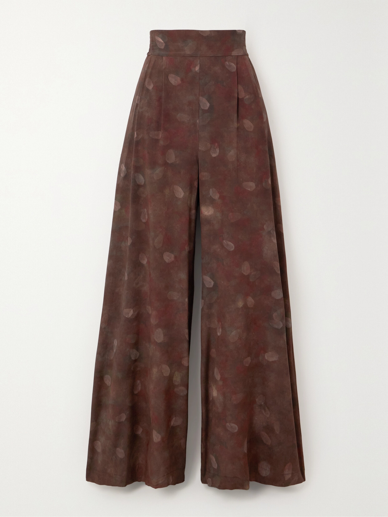 Cortana + Net Sustain Nolita Pleated Printed Silk-blend Wide-leg Trousers In Brown