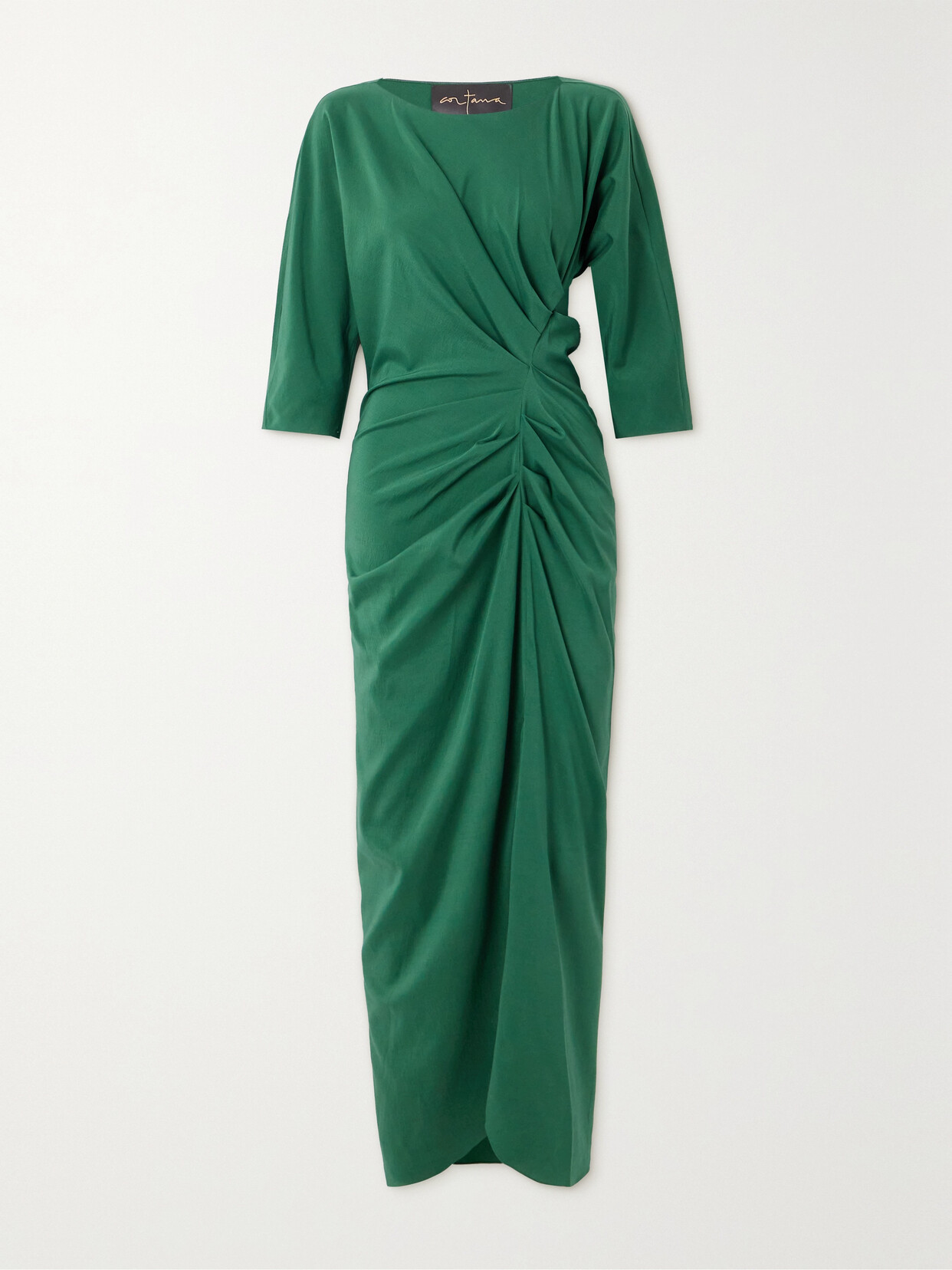 Cortana + Net Sustain Fedora Draped Silk-blend Maxi Dress In Green