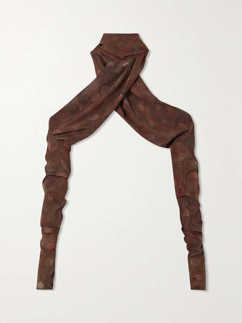 Cortana + Net Sustain Nolita Printed Stretch-silk Gloves