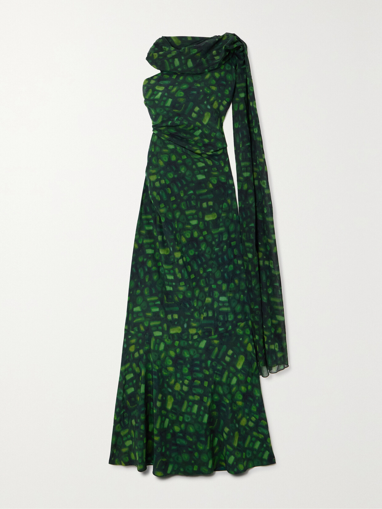 Cortana + Net Sustain Nicky Convertible One-shoulder Printed Silk-blend Maxi Dress In Green