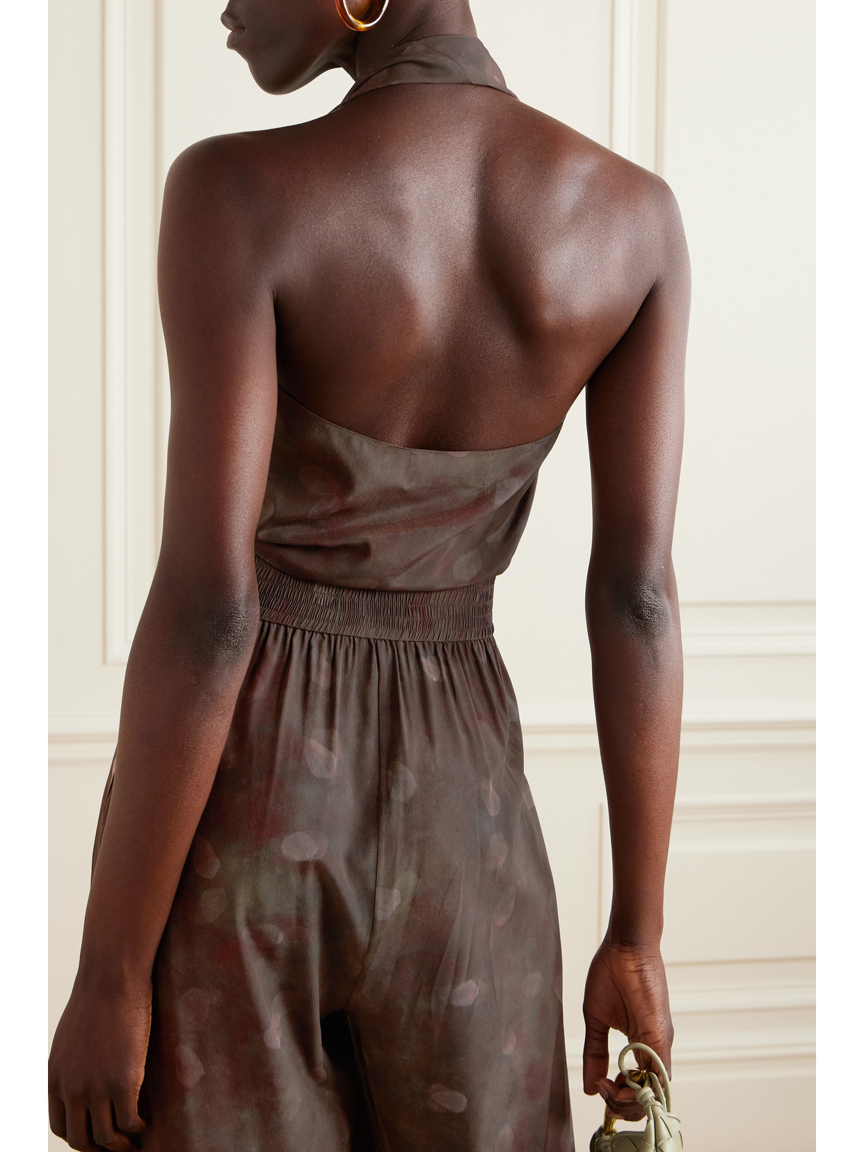 Cortana + Net Sustain Nolita Printed Silk-blend Halterneck Wrap Top In Brown