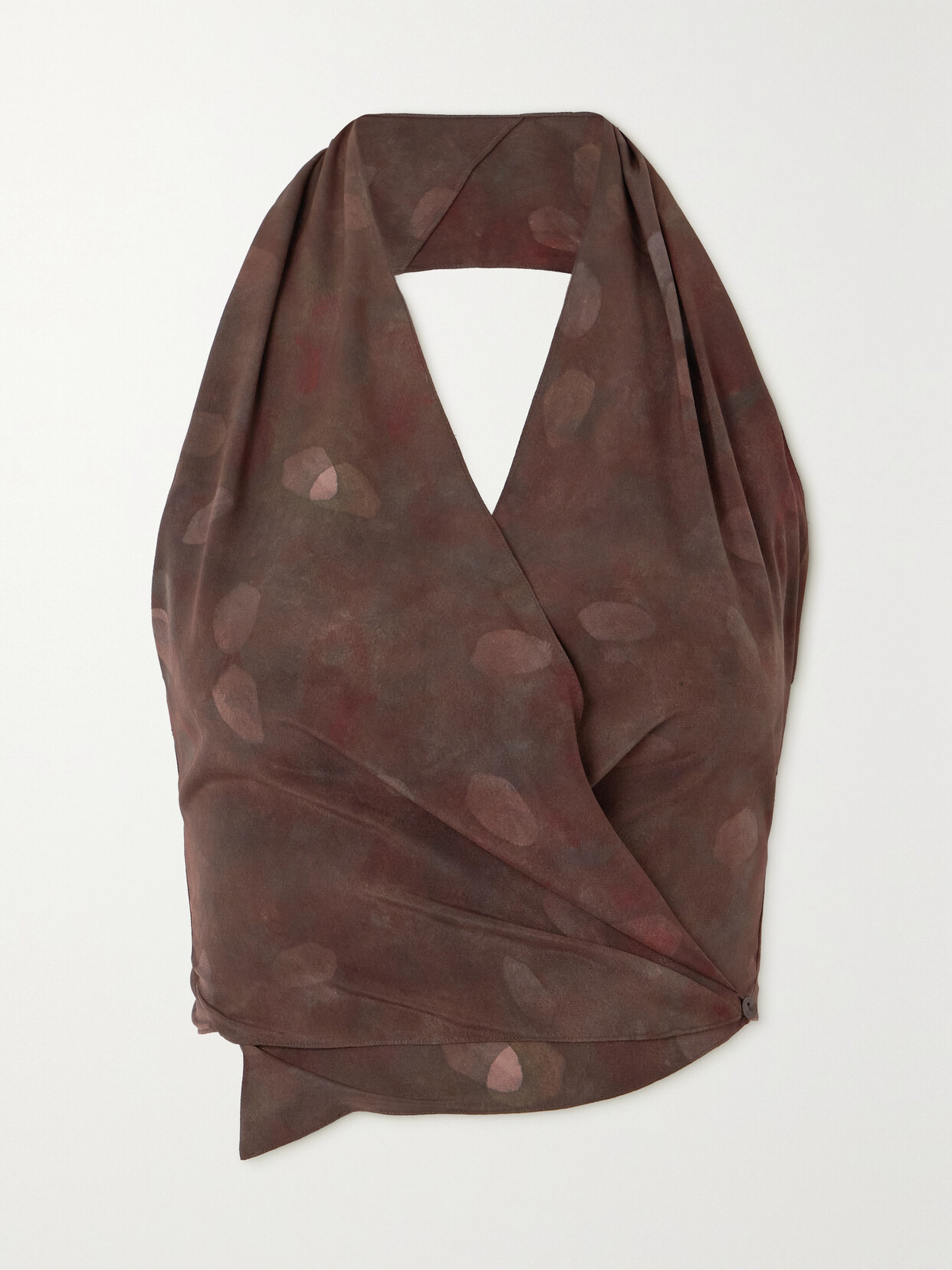 Cortana + Net Sustain Nolita Printed Silk-blend Halterneck Wrap Top In Brown