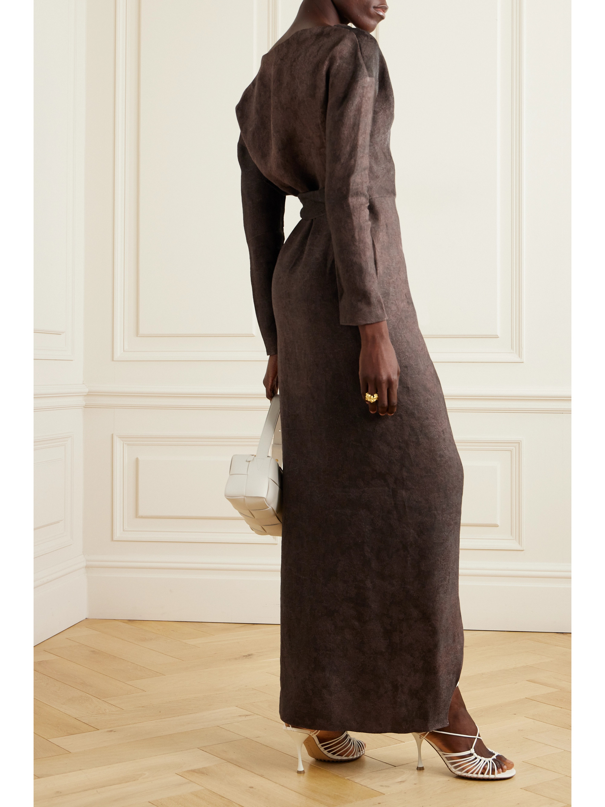 Cortana + NET SUSTAIN Malesia linen-blend jacquard maxi wrap dress