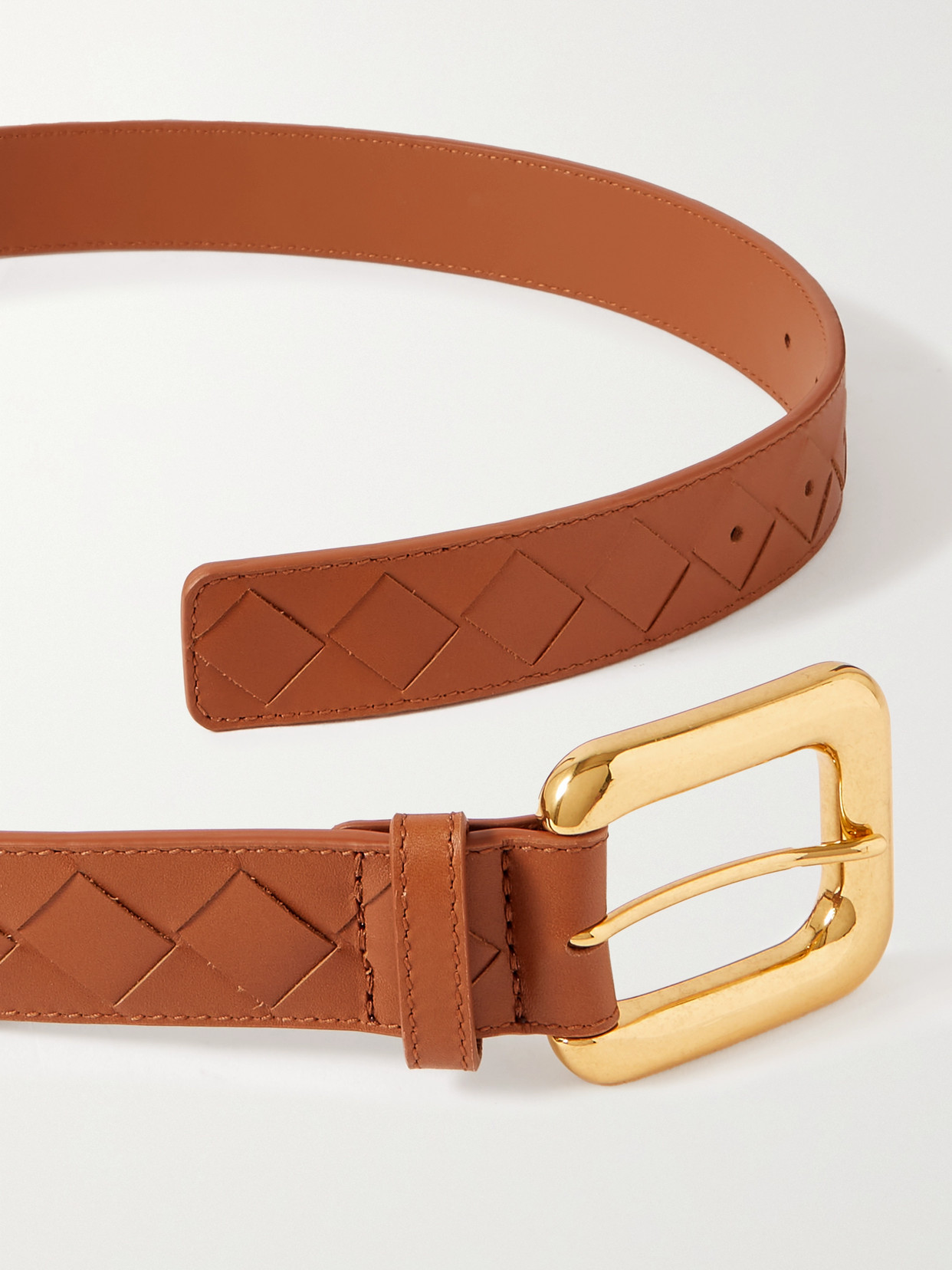 Shop Bottega Veneta Intrecciato Leather Belt In Brown