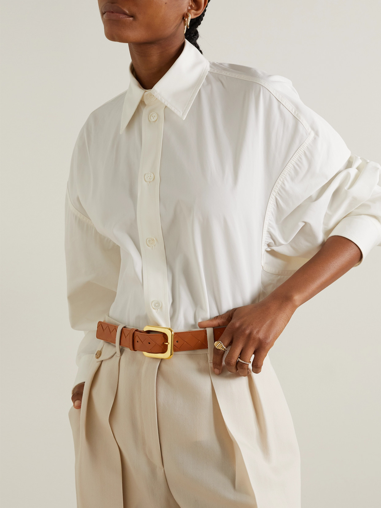 Shop Bottega Veneta Intrecciato Leather Belt In Brown