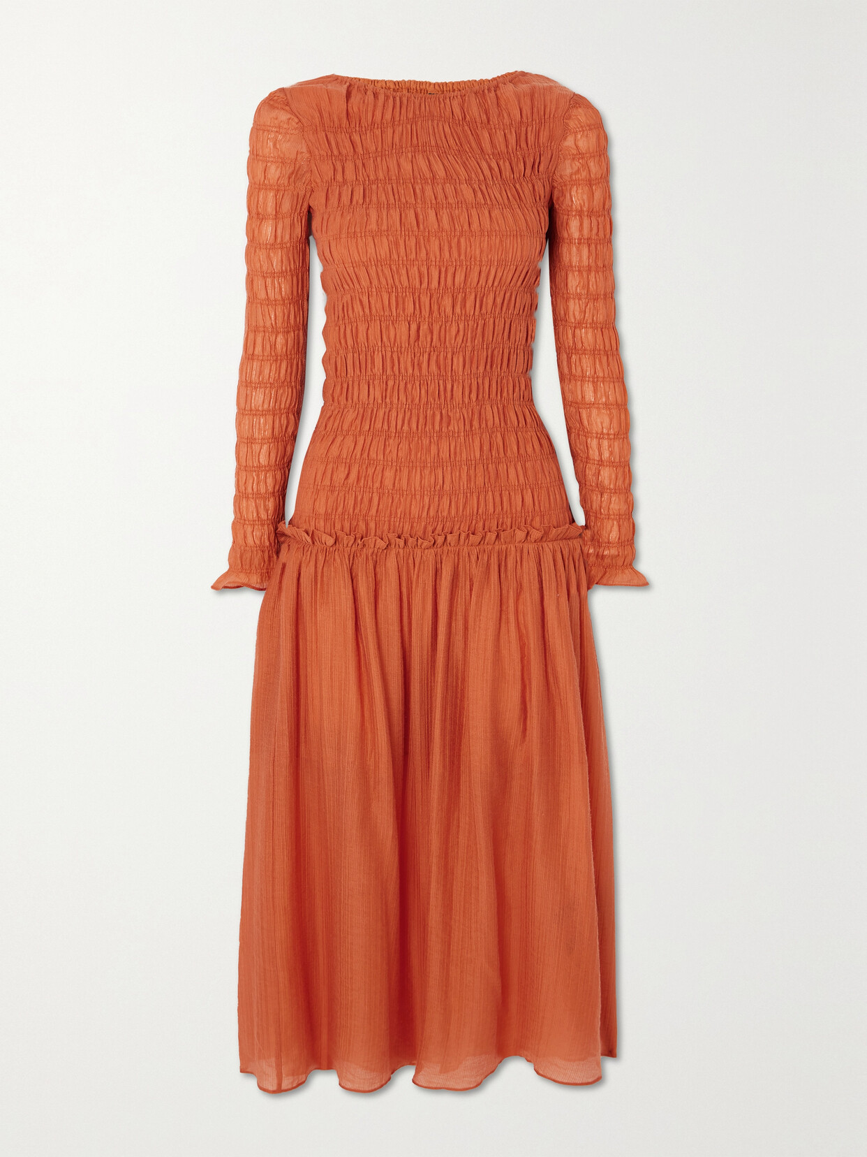 Mother of Pearl + Net Sustain Flora Smocked Tencel Lyocell-blend Midi Dress - Orange
