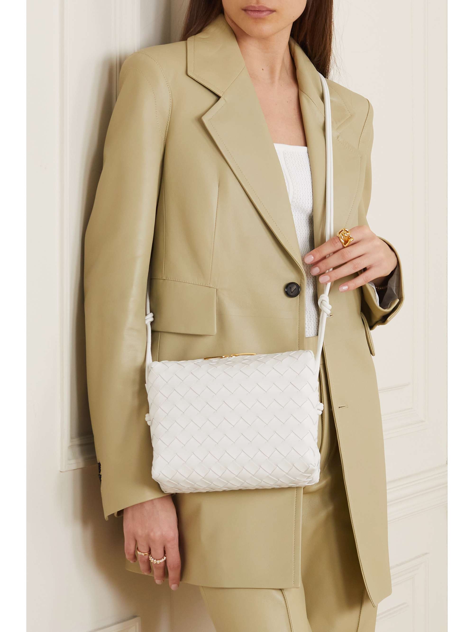 Mini Loop Leather Crossbody Bag in Beige - Bottega Veneta